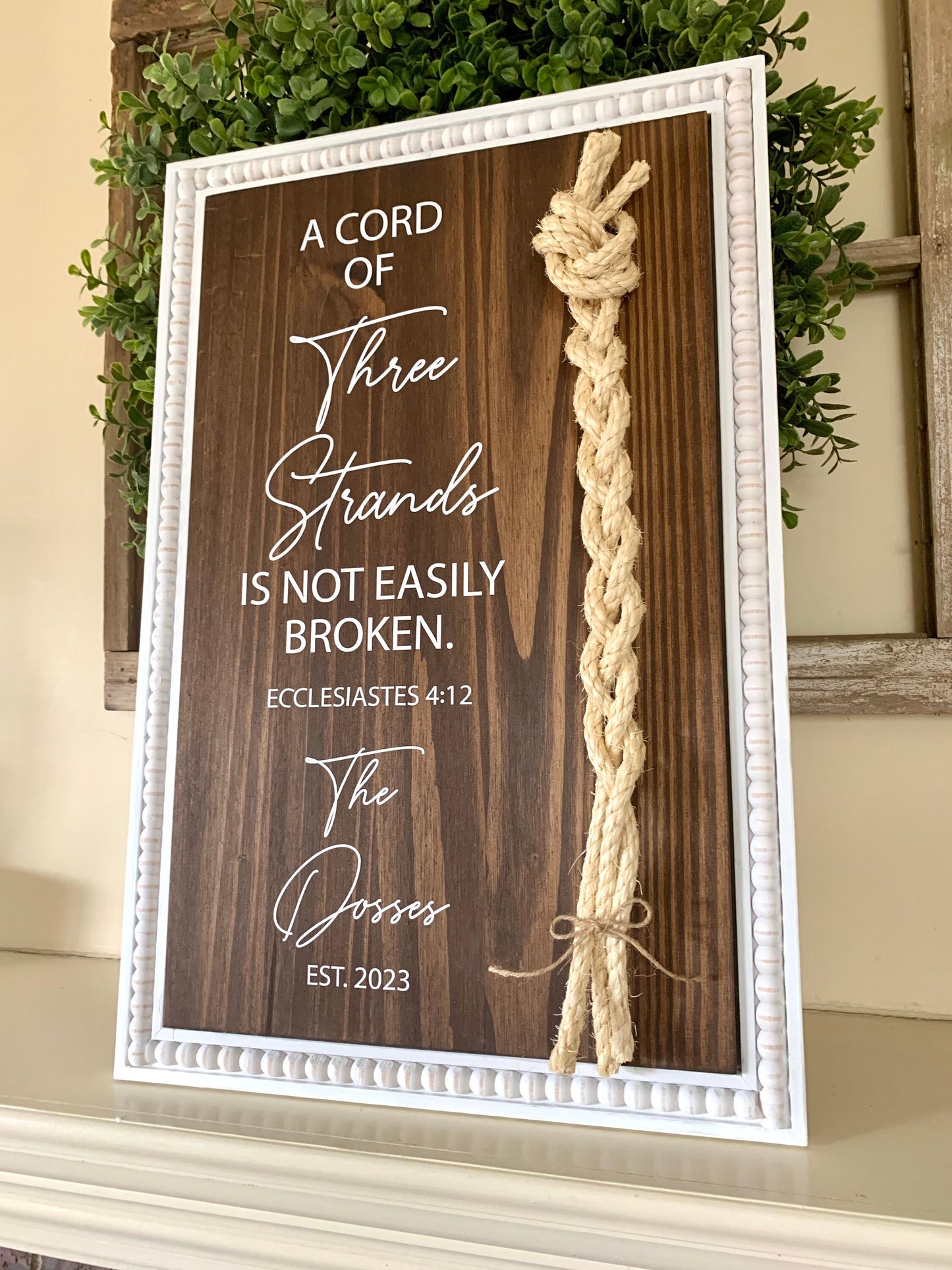 A Cord Of Three Strands, Unity Wedding Sign, Sisal Rope Braid, Rope Cross Unity Sign, Ecclesiastes 4:12