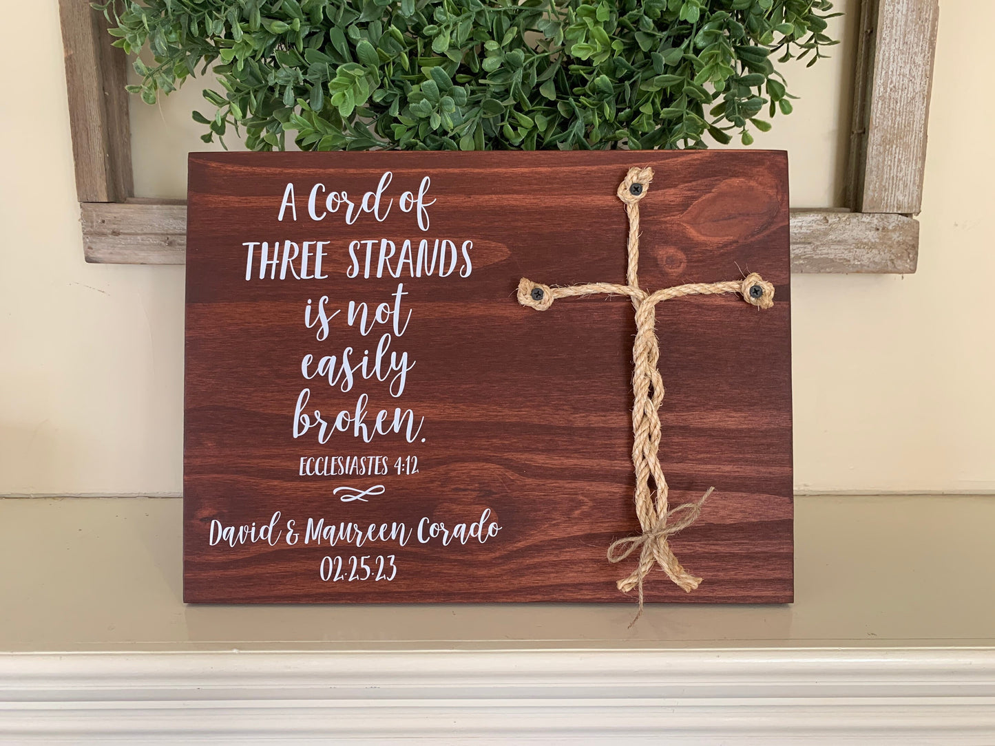 Christian Wedding Gift, A Cord of Three Strands is Not Easily Broken, Personalized Gift for Couple, Anniversary Gift