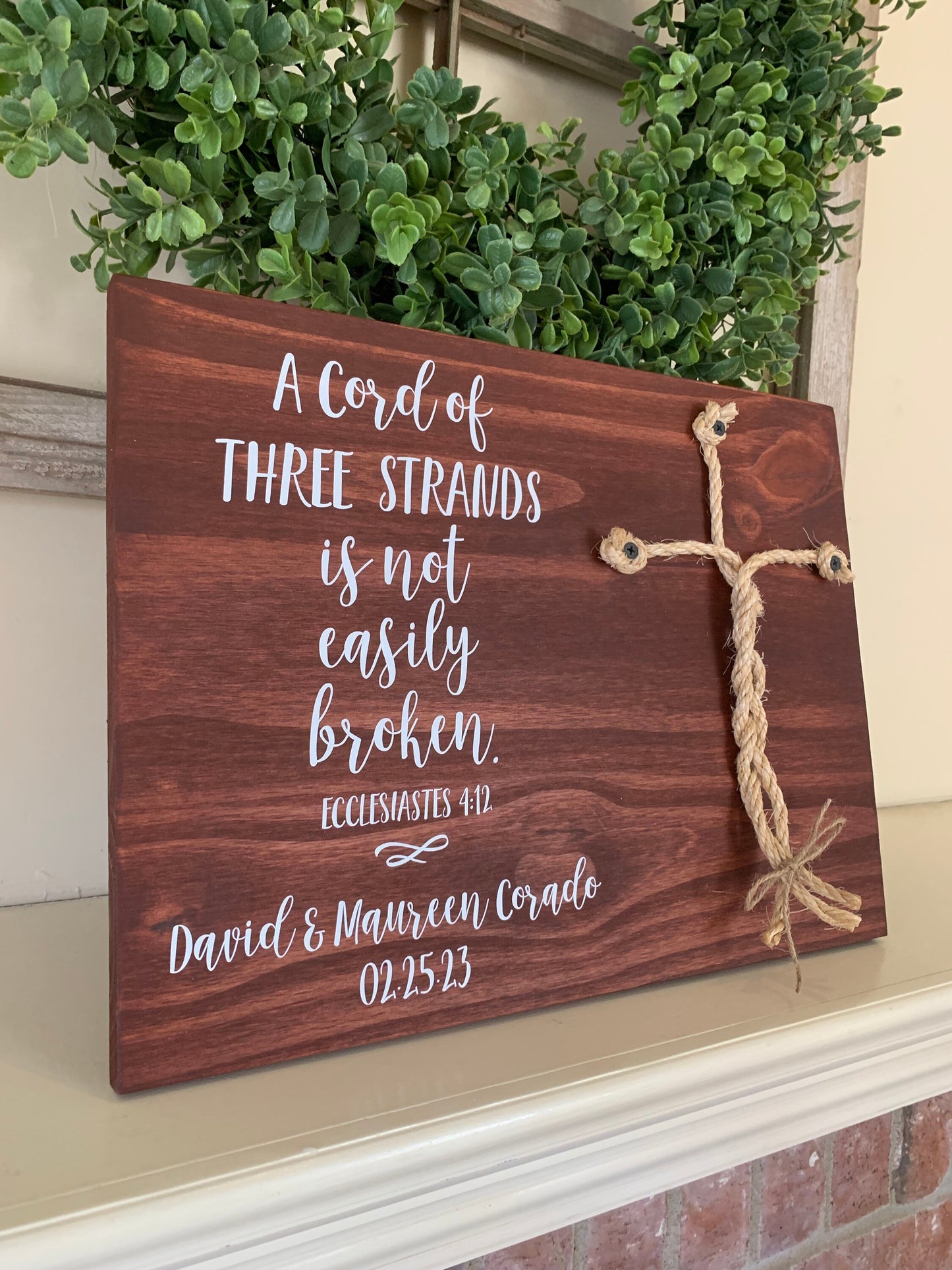 Christian Wedding Gift, A Cord of Three Strands is Not Easily Broken, Personalized Gift for Couple, Anniversary Gift