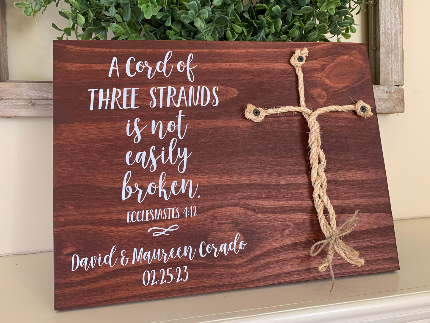 Christian Wedding Gift, A Cord of Three Strands is Not Easily Broken, Personalized Gift for Couple, Anniversary Gift