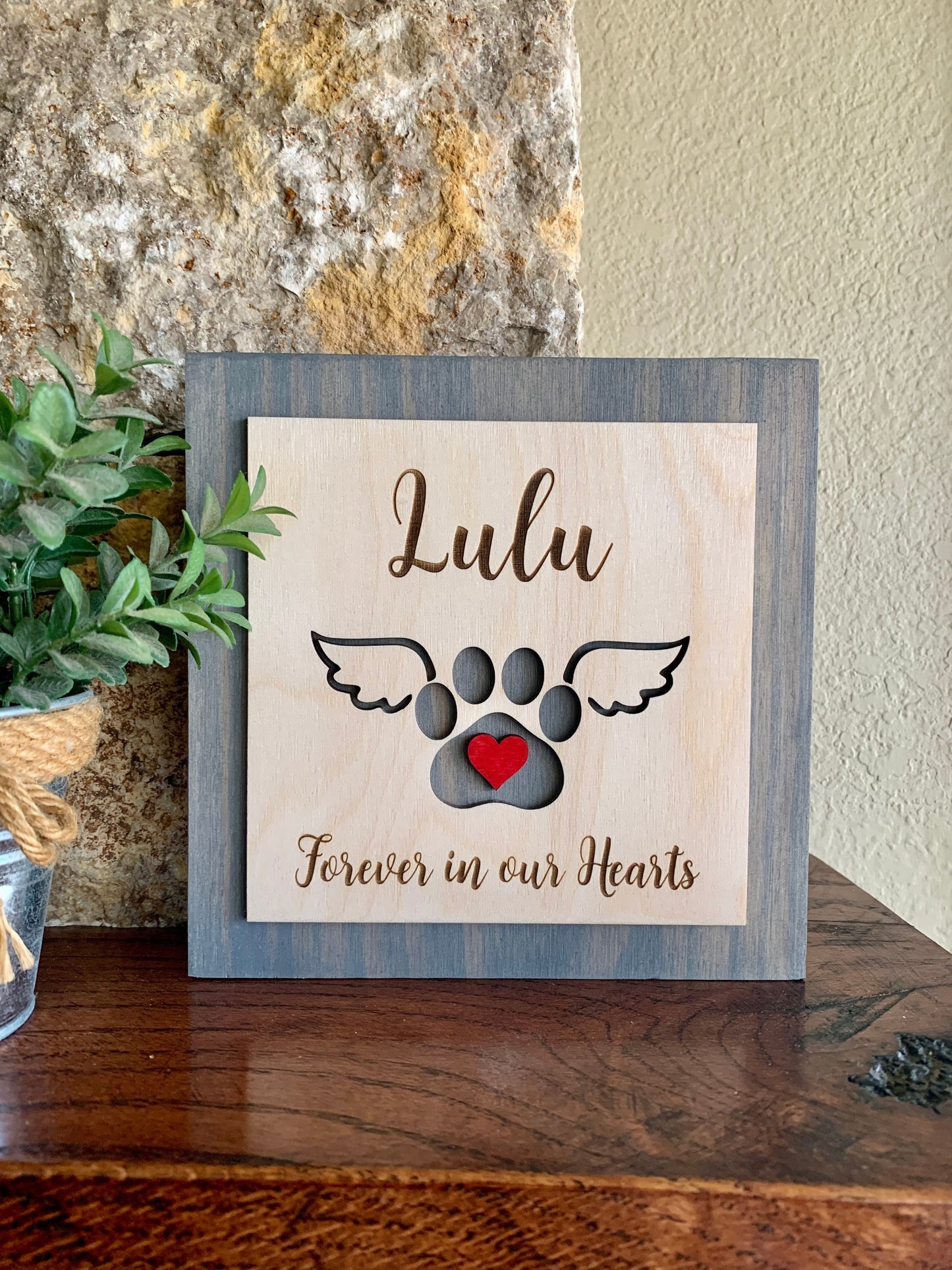 Custom Engraved Pet Memorial Sign, Paw with Wings