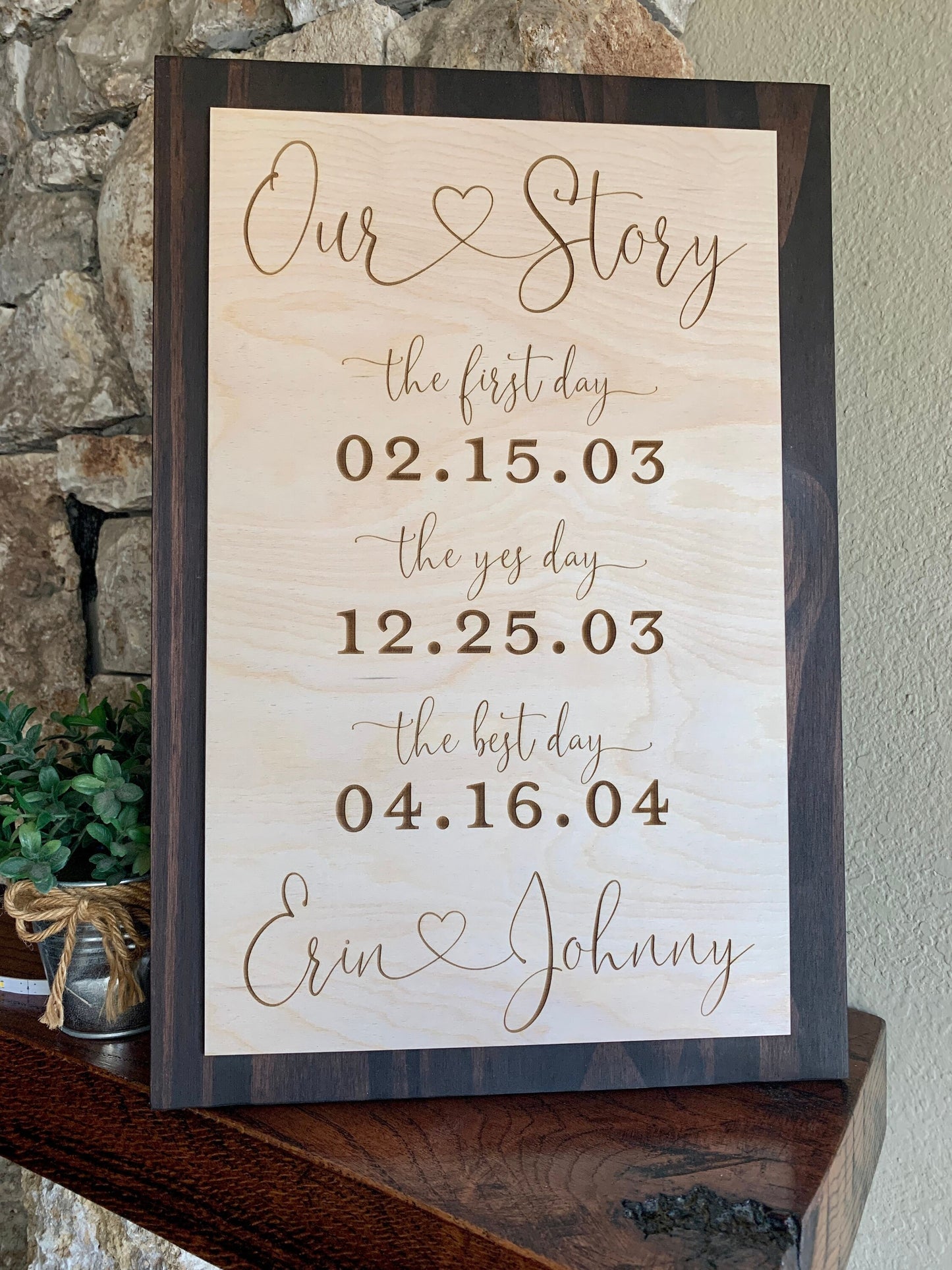 First Day Best Day Yes Day Sign, ENGRAVED, Bridal Shower Gift, Wedding Keepsake, (Kona Color Shown)