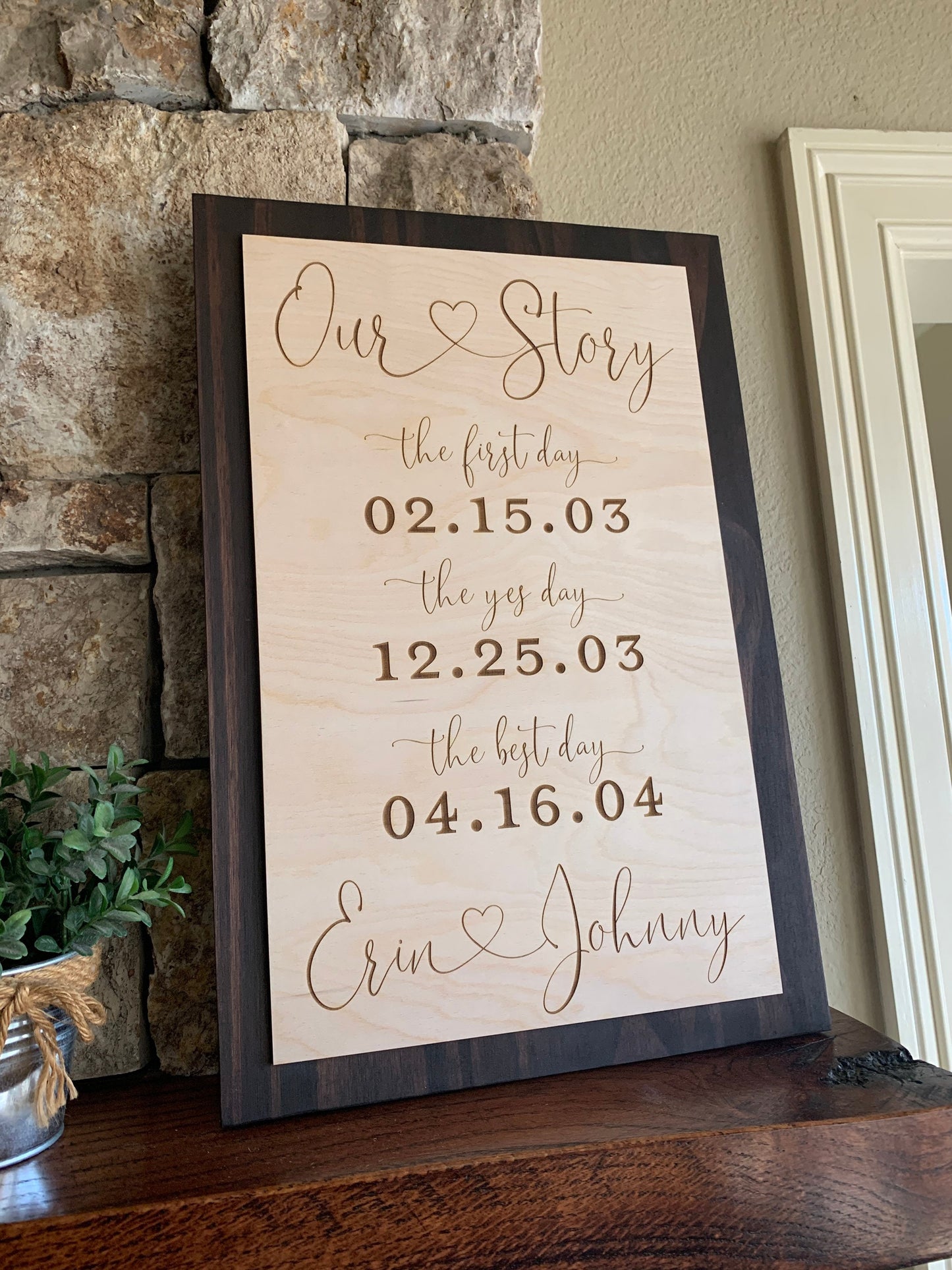 First Day Best Day Yes Day Sign, ENGRAVED, Bridal Shower Gift, Wedding Keepsake, (Kona Color Shown)