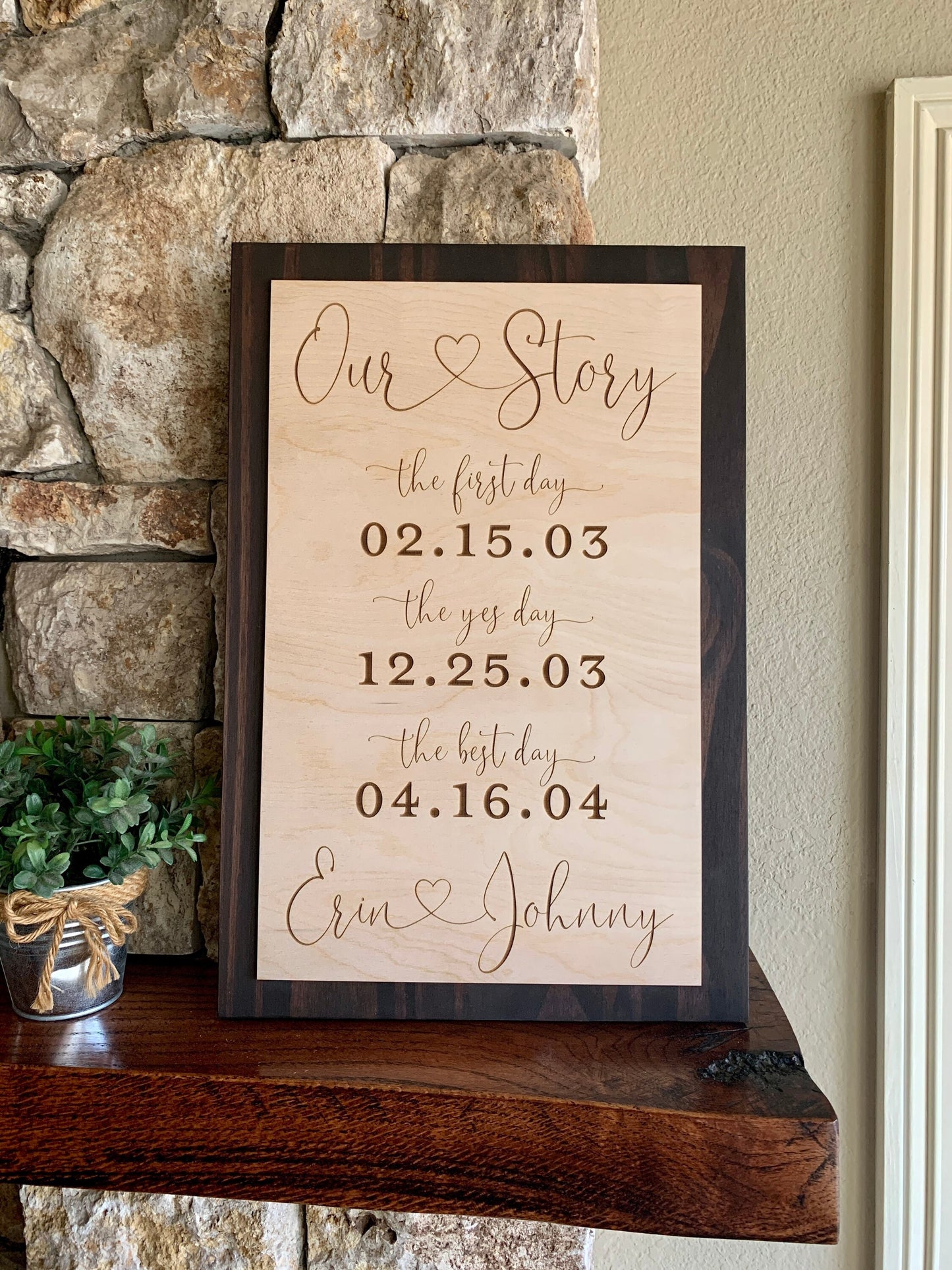 First Day Best Day Yes Day Sign, ENGRAVED, Bridal Shower Gift, Wedding Keepsake, (Kona Color Shown)