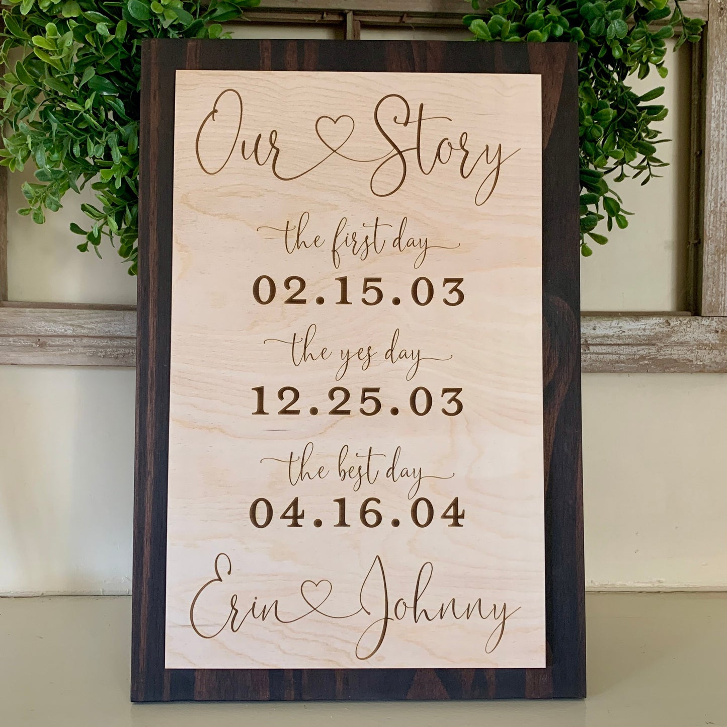 First Day Best Day Yes Day Sign, ENGRAVED, Bridal Shower Gift, Wedding Keepsake, (Kona Color Shown)