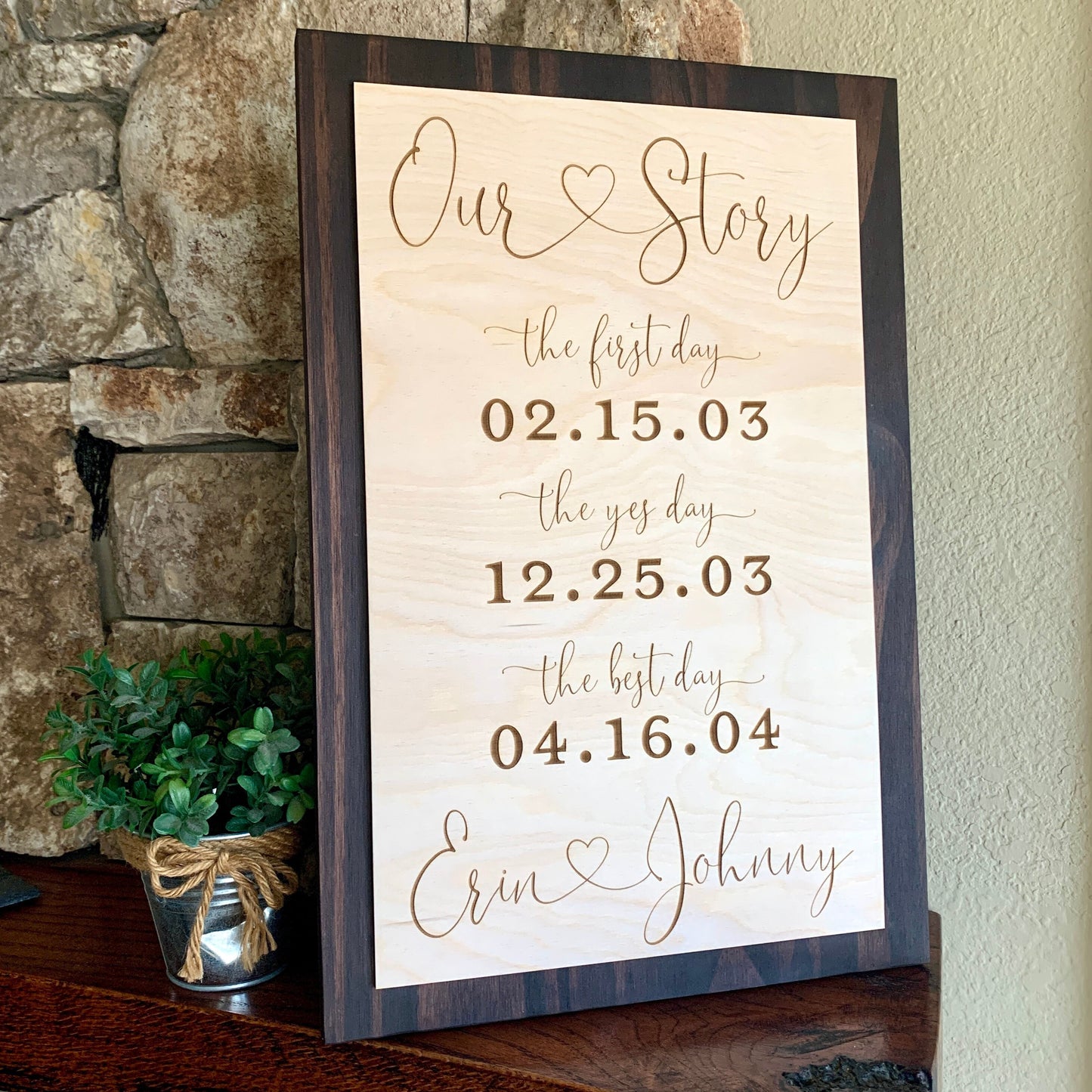 First Day Best Day Yes Day Sign, ENGRAVED, Bridal Shower Gift, Wedding Keepsake, (Kona Color Shown)