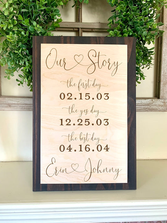 First Day Best Day Yes Day Sign, ENGRAVED, Bridal Shower Gift, Wedding Keepsake, (Kona Color Shown)