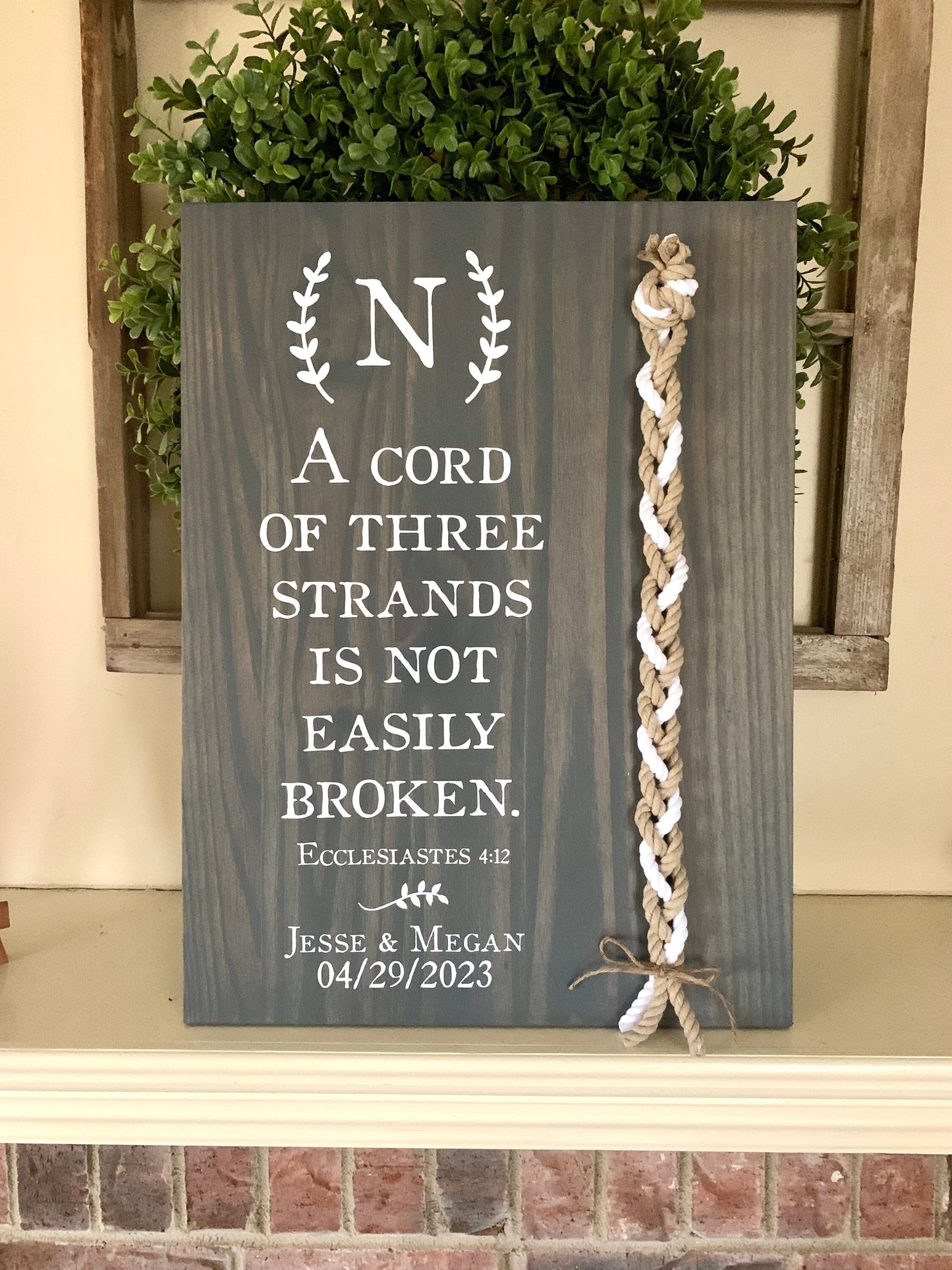 A Cord Of Three Strands Wedding Sign, 2 Natural Cords/1 White Cord, Unity Ceremony Sign, A Cord of 3 Strands, Ecclesiastes 4:12