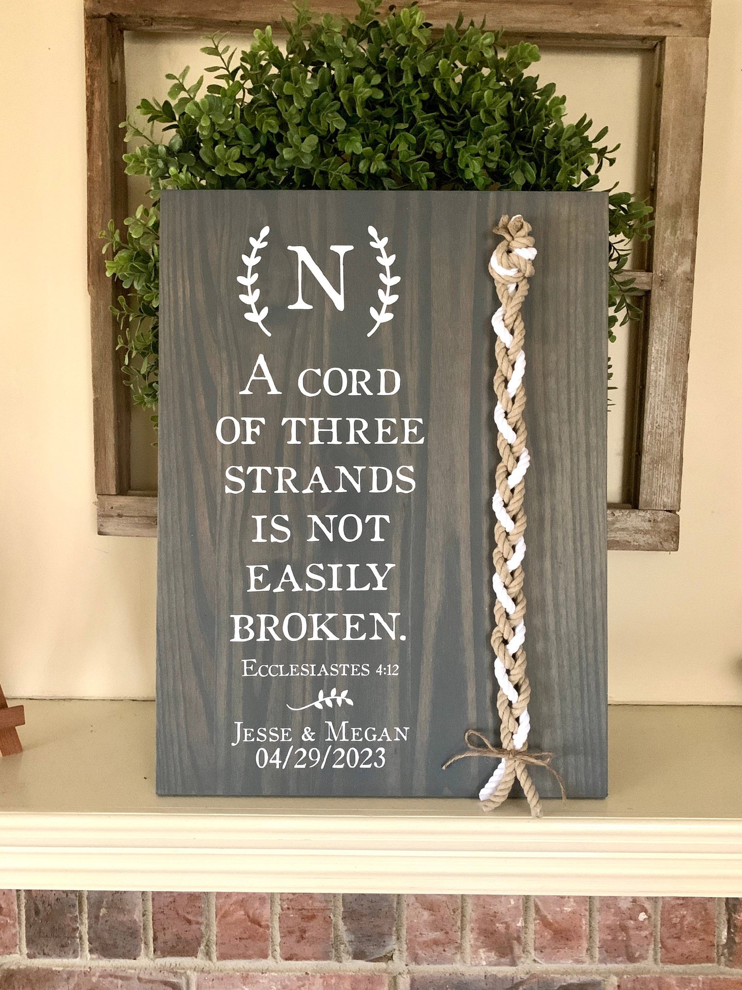 A Cord Of Three Strands Wedding Sign, 2 Natural Cords/1 White Cord, Unity Ceremony Sign, A Cord of 3 Strands, Ecclesiastes 4:12