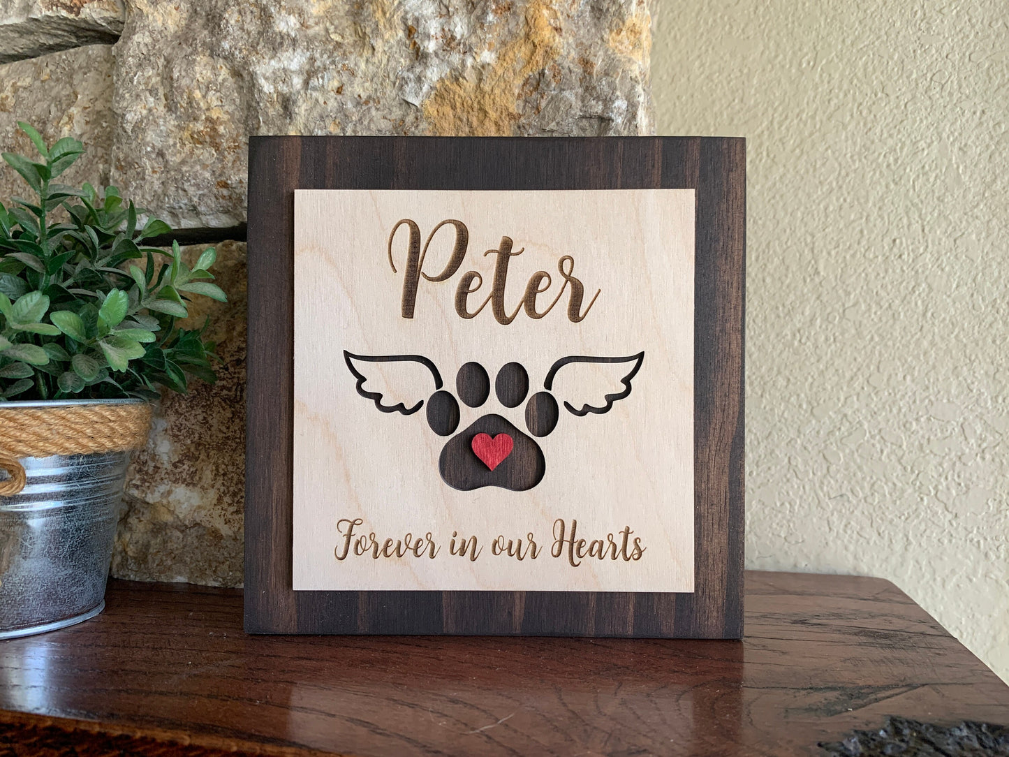 Custom Engraved Pet Memorial Sign, Paw with Wings