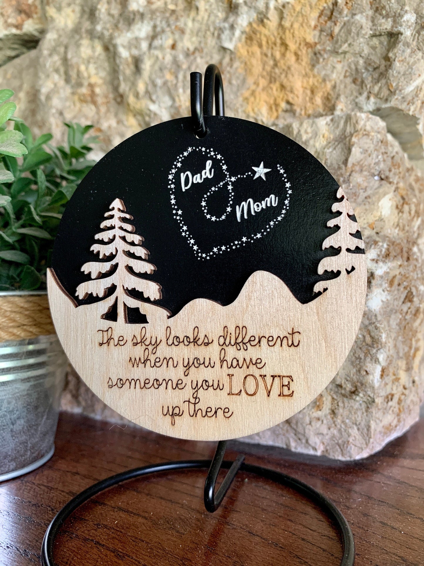 Memorial Ornament, Mom, Dad, The sky looks different when you have someone you love up there, Remembrance Gift