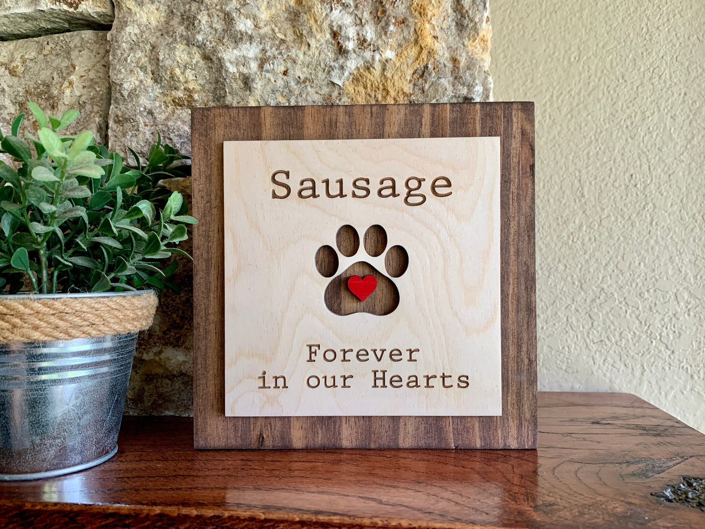 Custom Engraved Pet Memorial Sign, Forever in our Hearts, Modern Typewriter Font