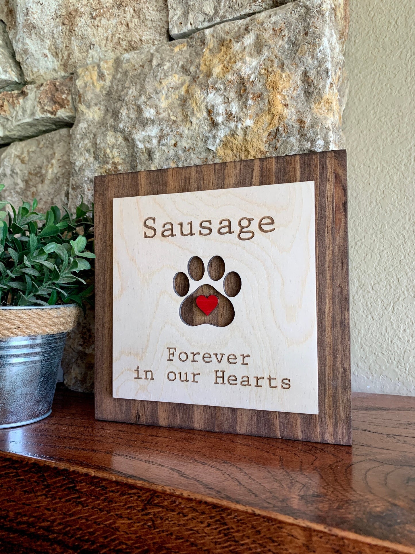 Custom Engraved Pet Memorial Sign, Forever in our Hearts, Modern Typewriter Font