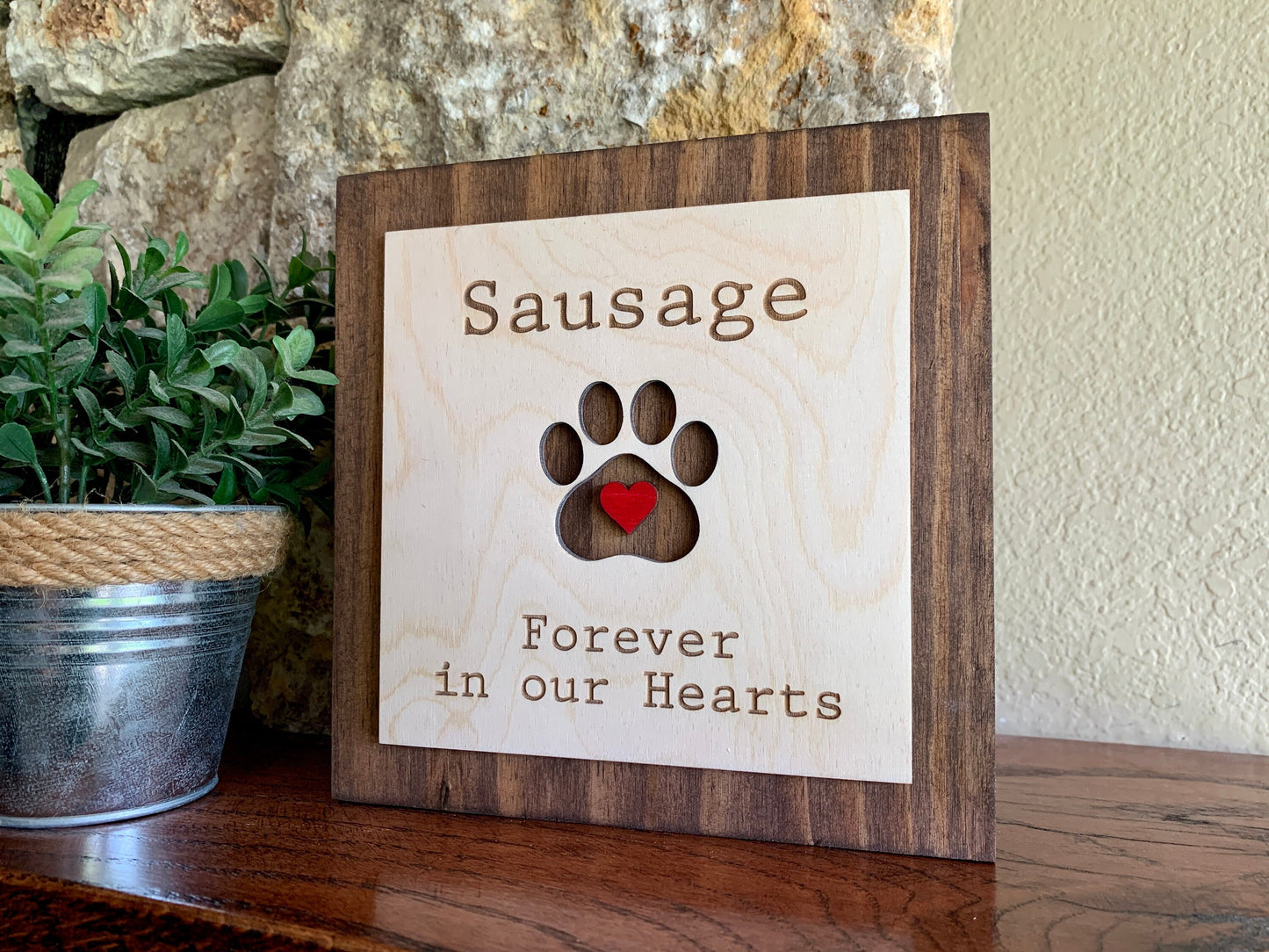 Custom Engraved Pet Memorial Sign, Forever in our Hearts, Modern Typewriter Font