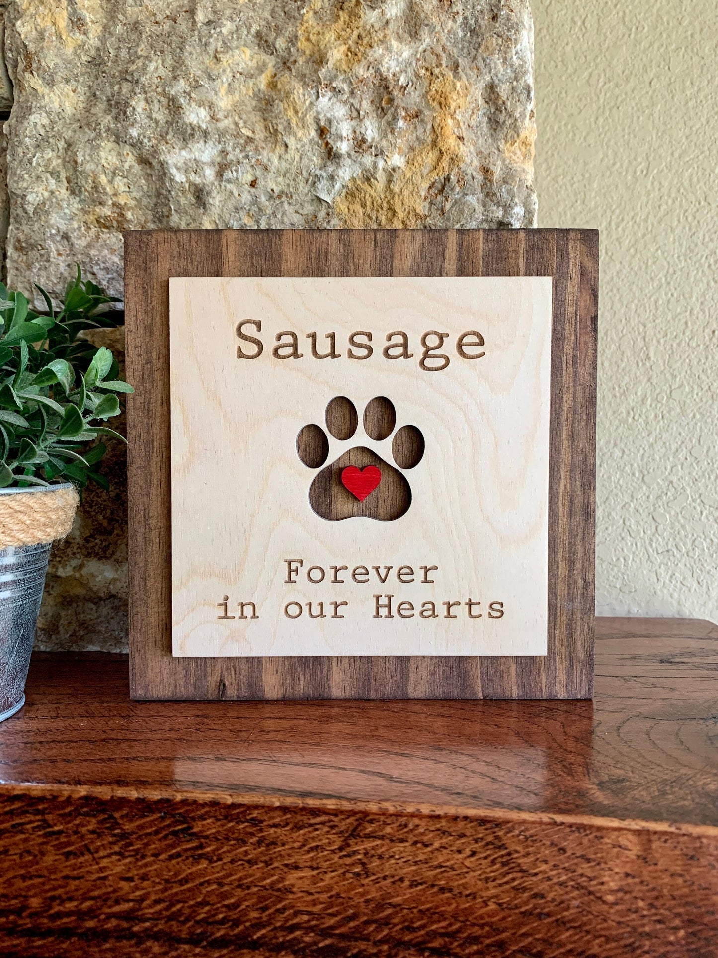 Custom Engraved Pet Memorial Sign, Forever in our Hearts, Modern Typewriter Font