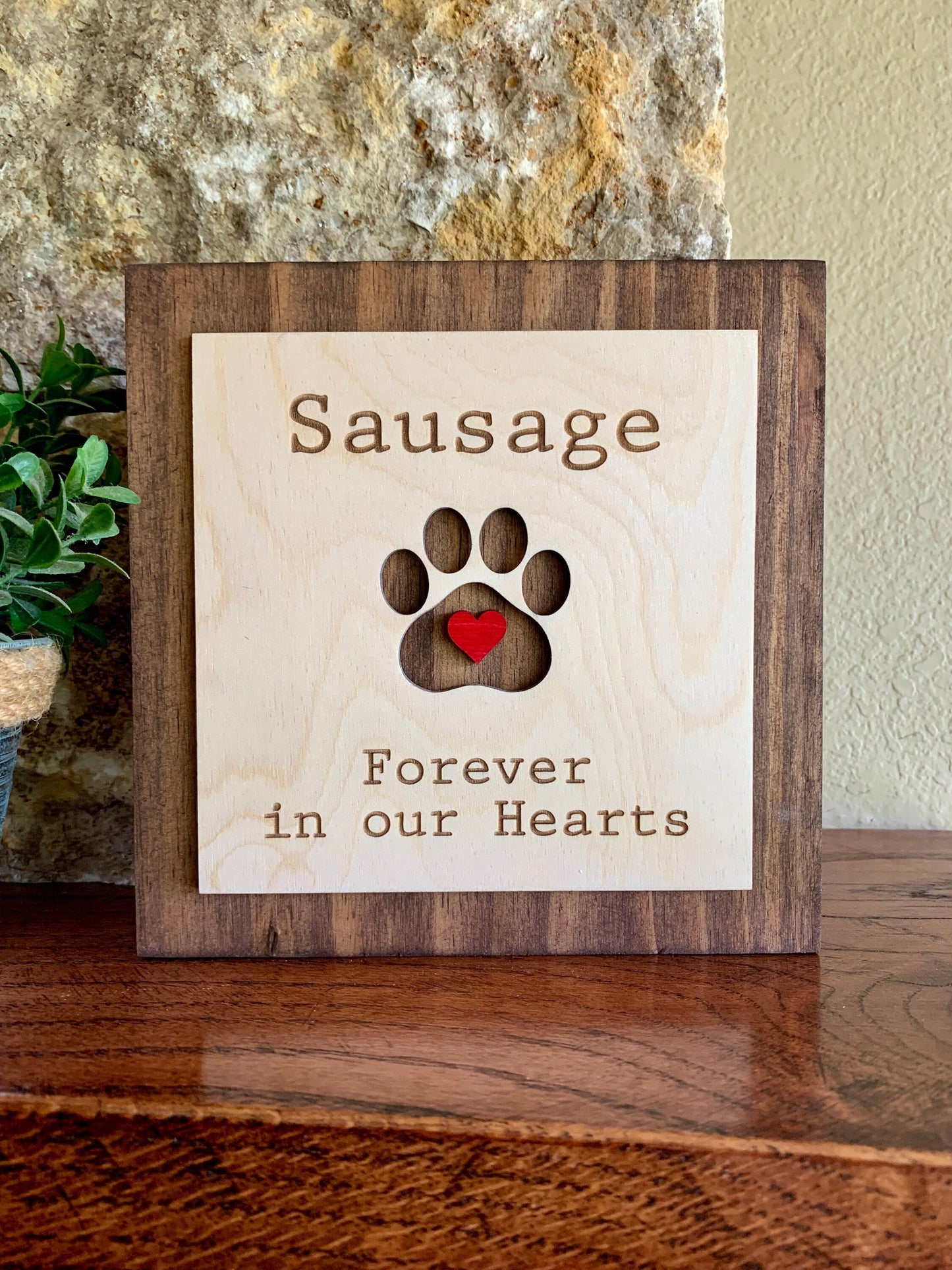 Custom Engraved Pet Memorial Sign, Forever in our Hearts, Modern Typewriter Font