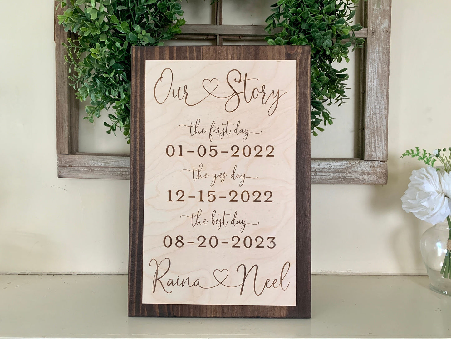 First Day Best Day Yes Day Sign, ENGRAVED, Bridal Shower Gift, Wedding Keepsake, (Kona Color Shown)