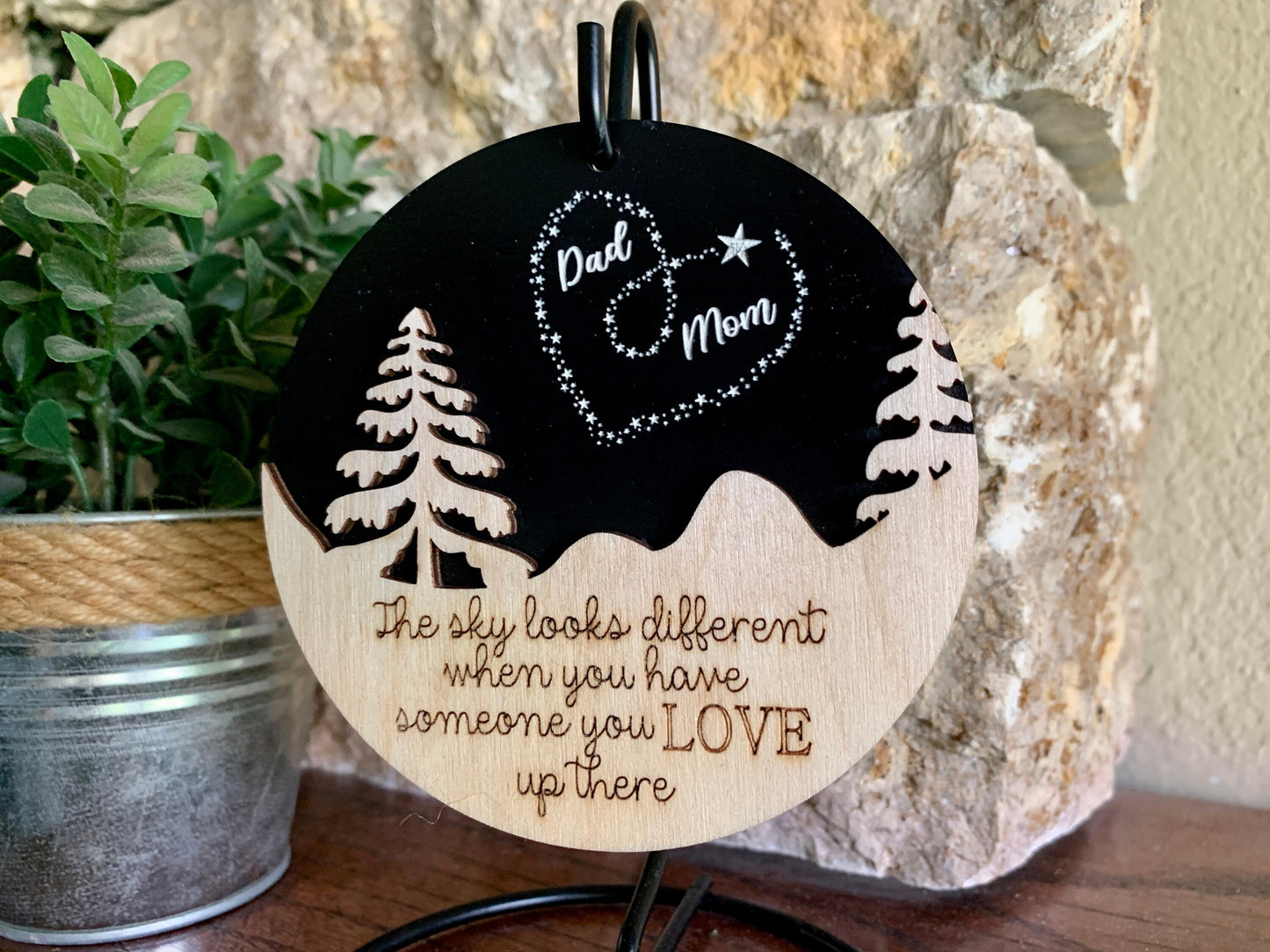 Memorial Ornament, Mom, Dad, The sky looks different when you have someone you love up there, Remembrance Gift