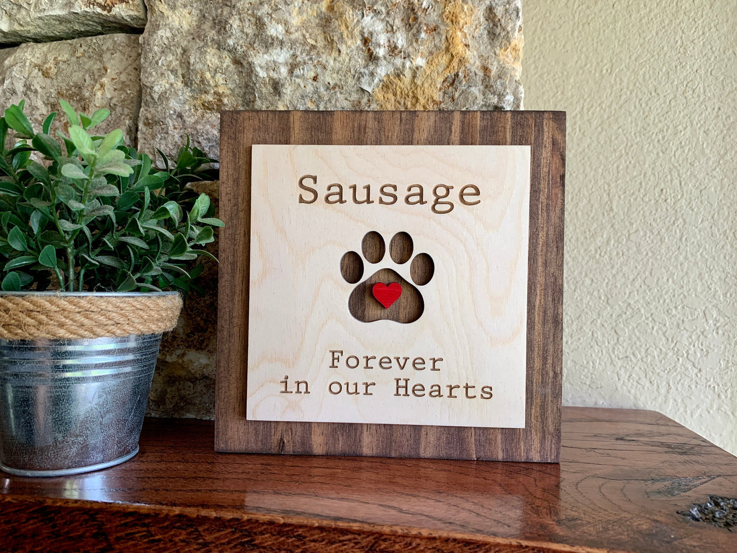 Custom Engraved Pet Memorial Sign, Forever in our Hearts, Modern Typewriter Font