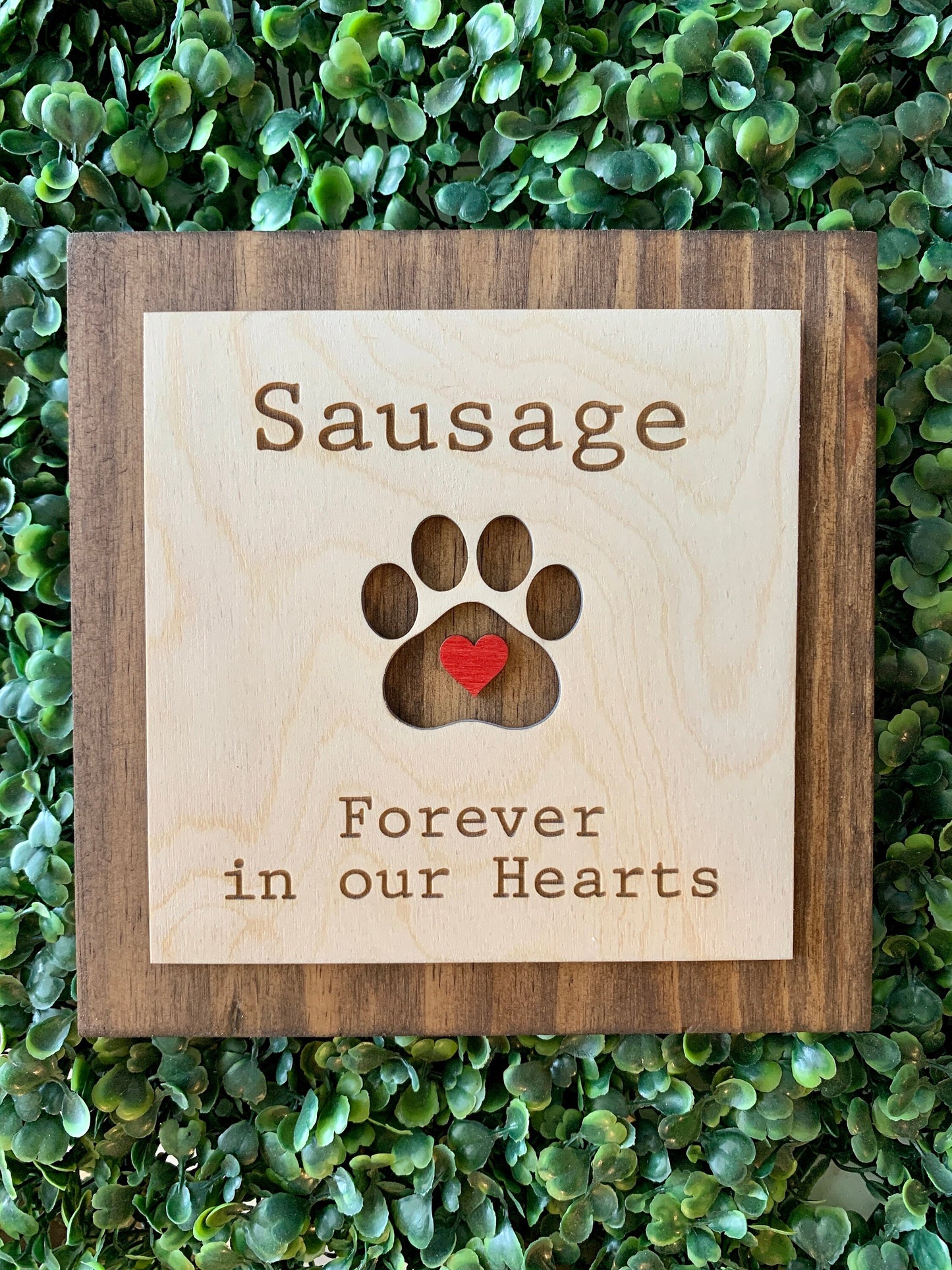 Custom Engraved Pet Memorial Sign, Forever in our Hearts, Modern Typewriter Font