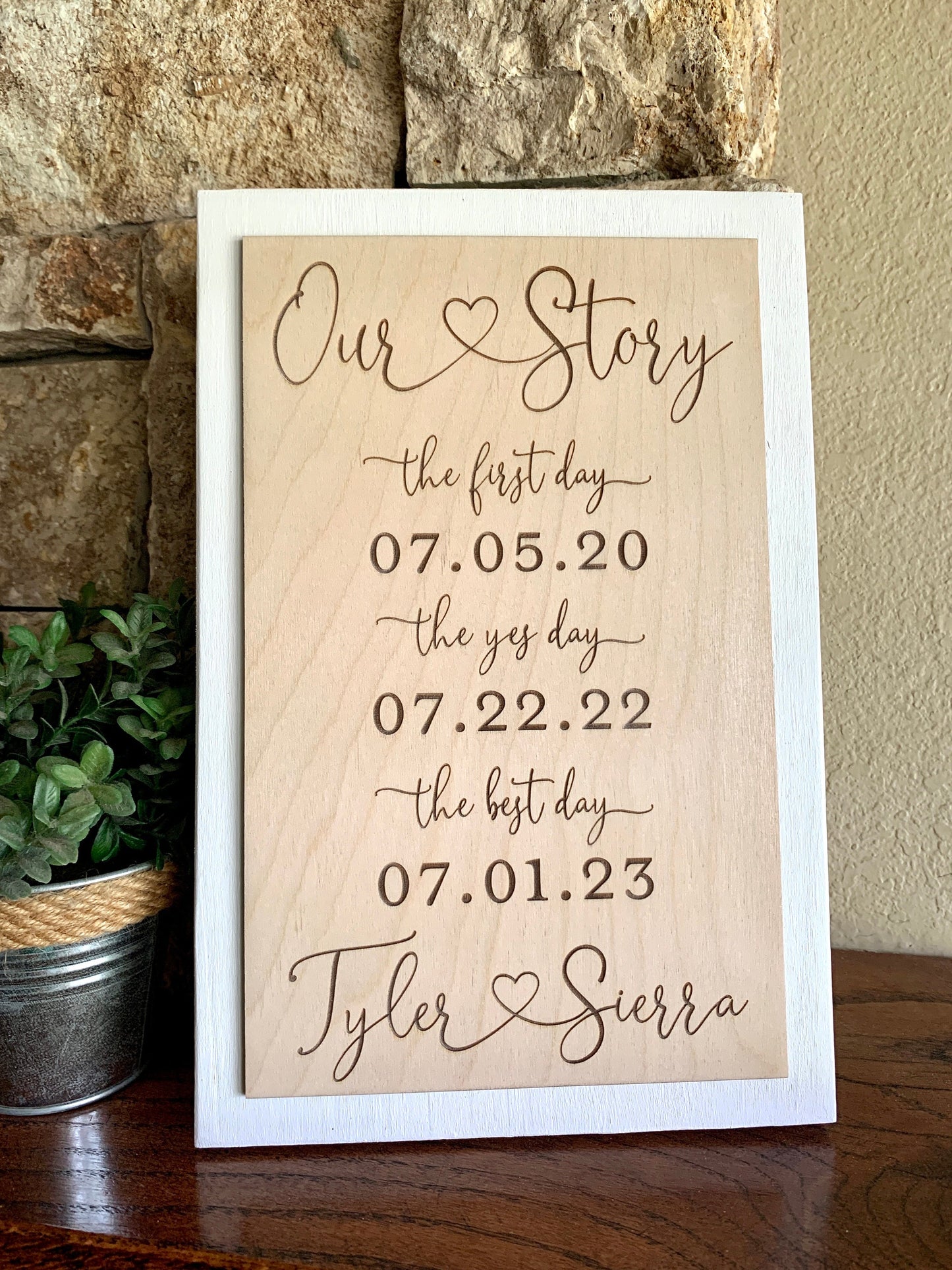 First Day Best Day Yes Day Sign, ENGRAVED, Bridal Shower Gift, Wedding Keepsake, (Kona Color Shown)