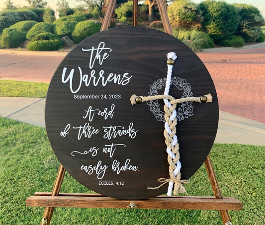 Round Unity Ceremony Sign, A Cord of Three Strands, Braided Wedding Sign, Personalized Wedding Gift