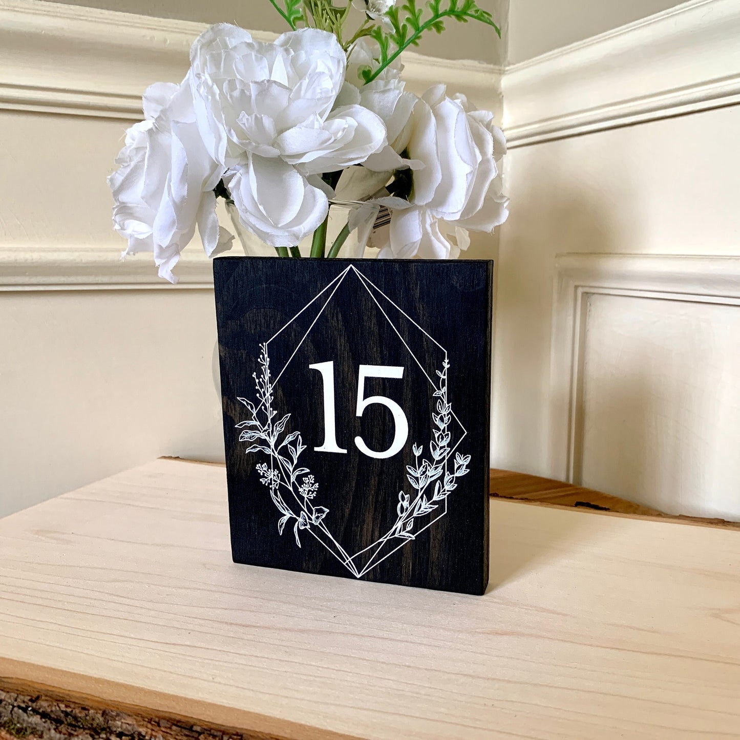 Wood Table Number with Floral Accent, Wedding Table Numbers, Table Number Signs