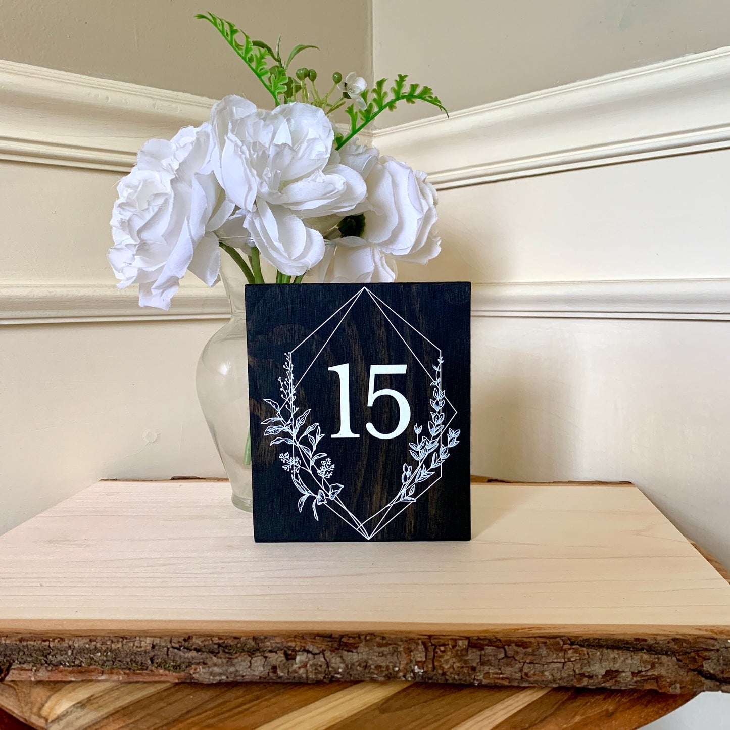 Wood Table Number with Floral Accent, Wedding Table Numbers, Table Number Signs