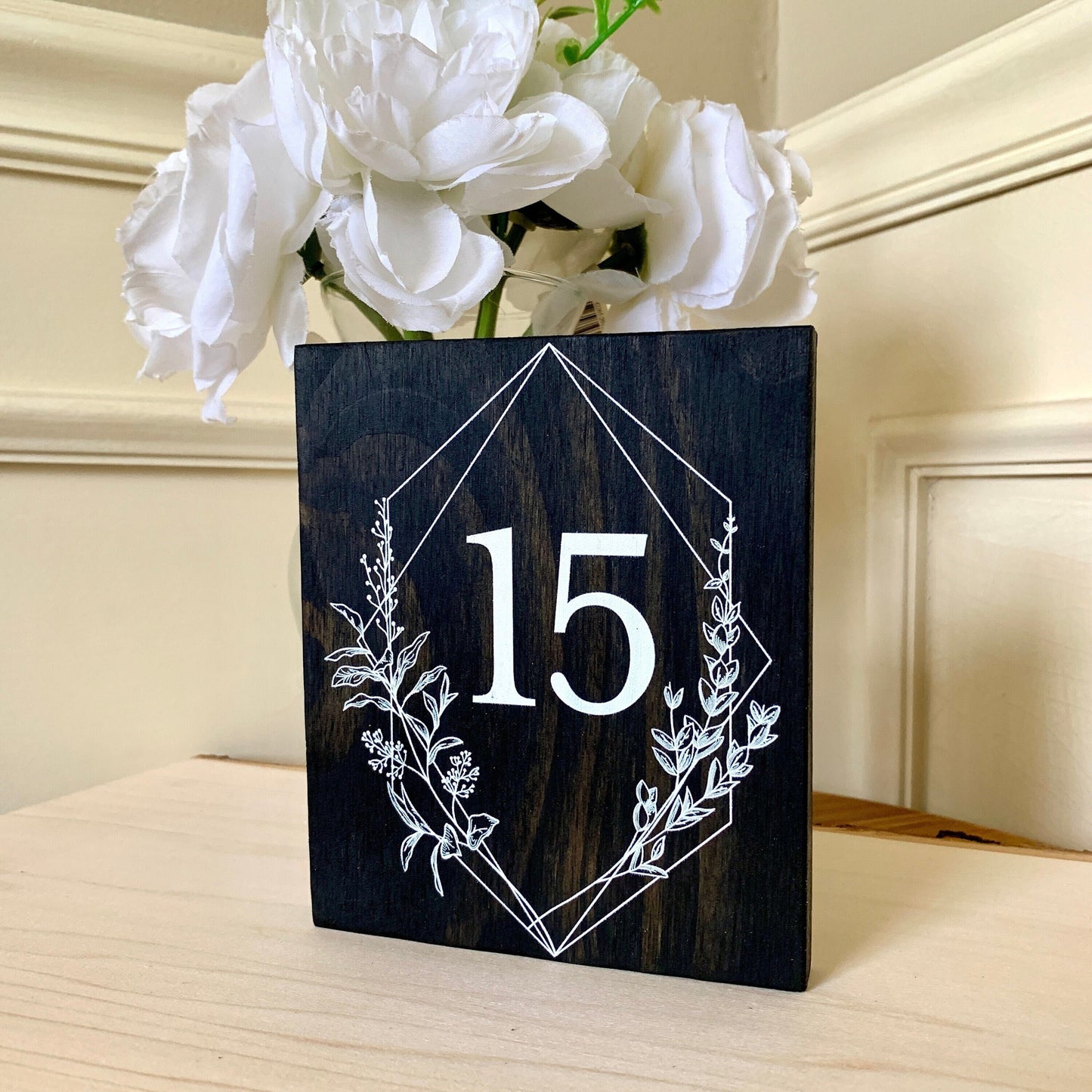 Wood Table Number with Floral Accent, Wedding Table Numbers, Table Number Signs