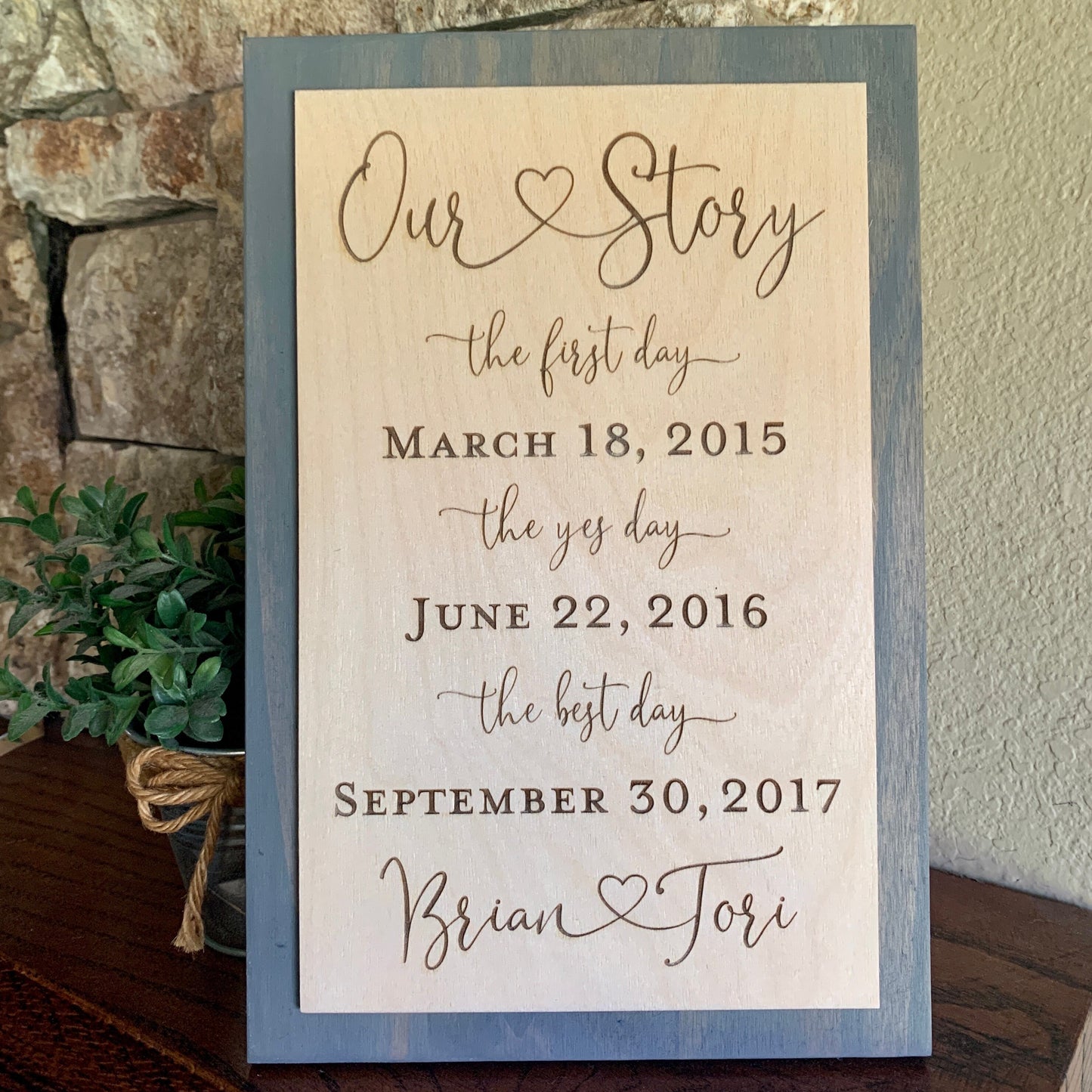 First Day Best Day Yes Day Sign, ENGRAVED, Bridal Shower Gift, Wedding Keepsake, (Kona Color Shown)