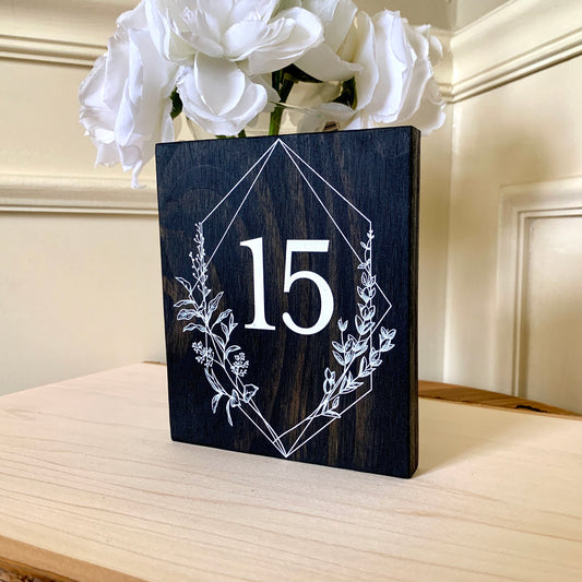 Wood Table Number with Floral Accent, Wedding Table Numbers, Table Number Signs