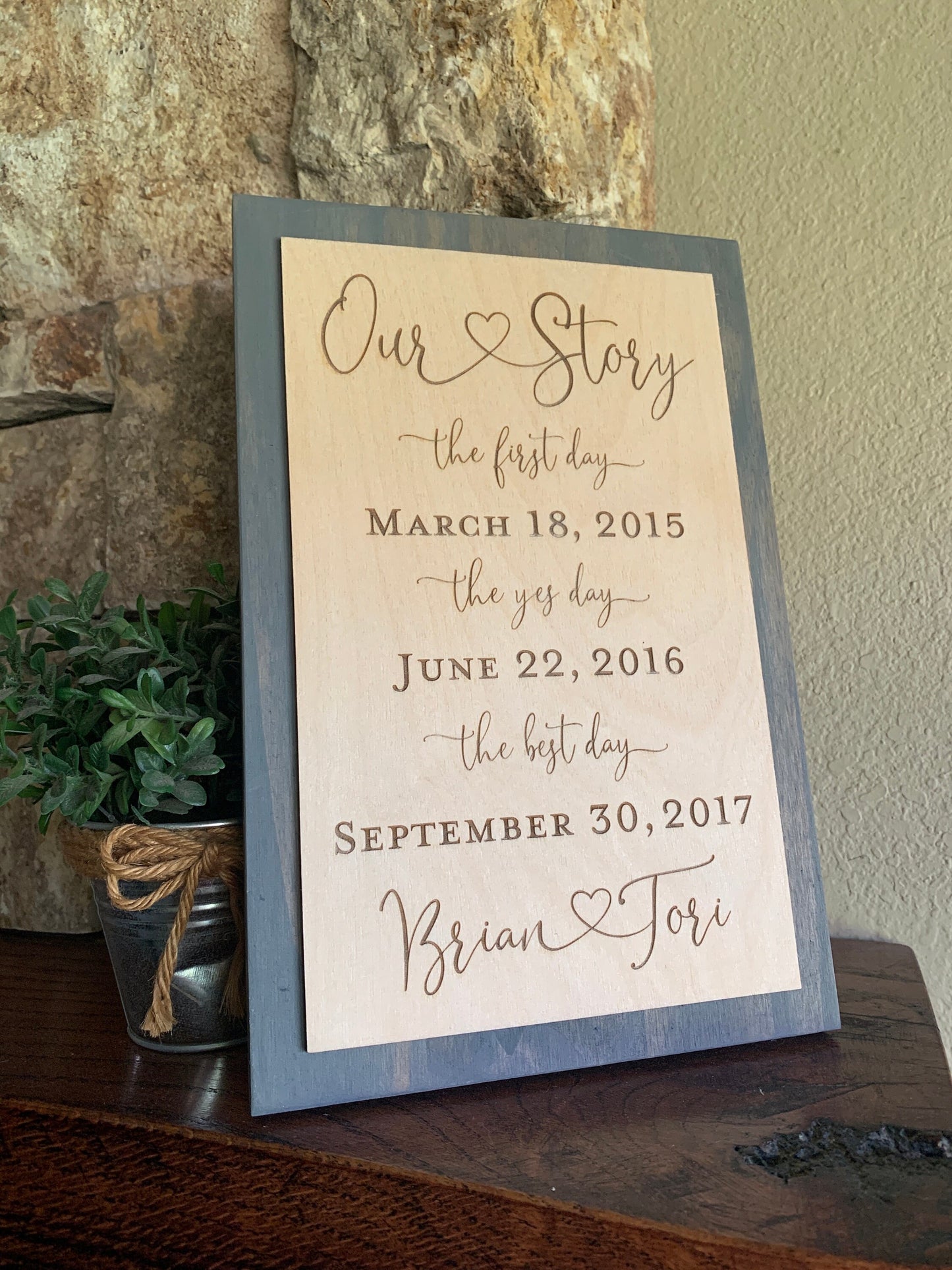 First Day Best Day Yes Day Sign, ENGRAVED, Bridal Shower Gift, Wedding Keepsake, (Kona Color Shown)