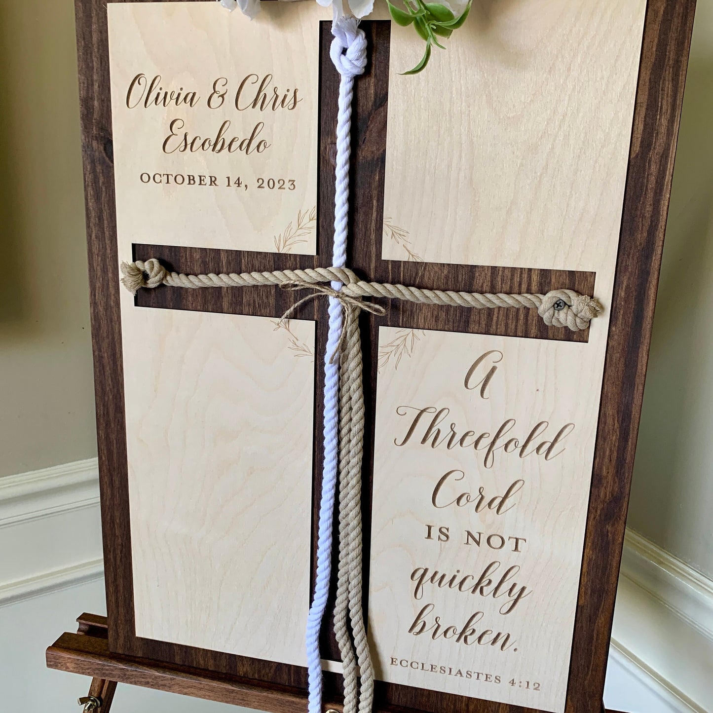 ENGRAVED, A Threefold Cord is not quickly Broken, Unity Ceremony Sign, Personalized Gift for Couple, Anniversary Gift, Ecclesiasted 4:12 KJV