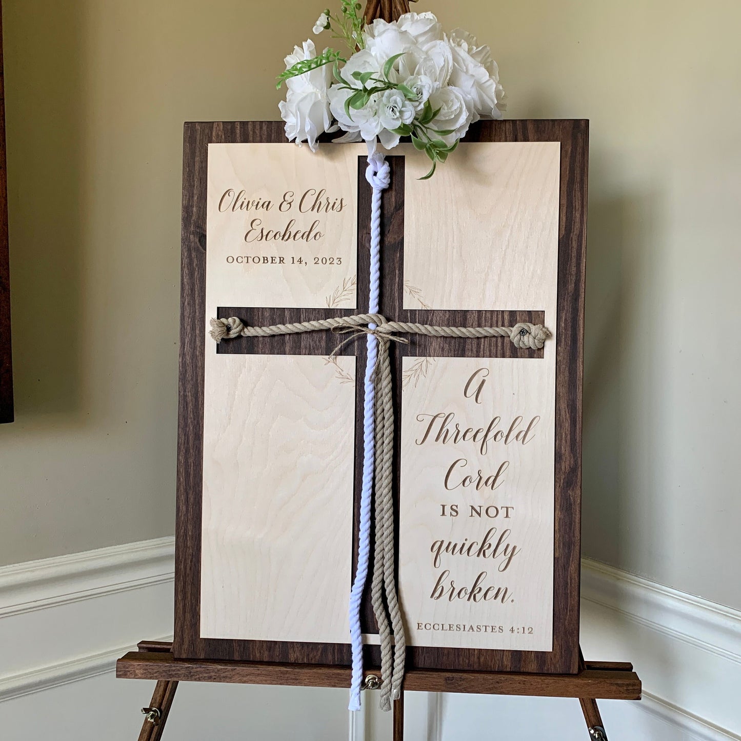 ENGRAVED, A Threefold Cord is not quickly Broken, Unity Ceremony Sign, Personalized Gift for Couple, Anniversary Gift, Ecclesiasted 4:12 KJV