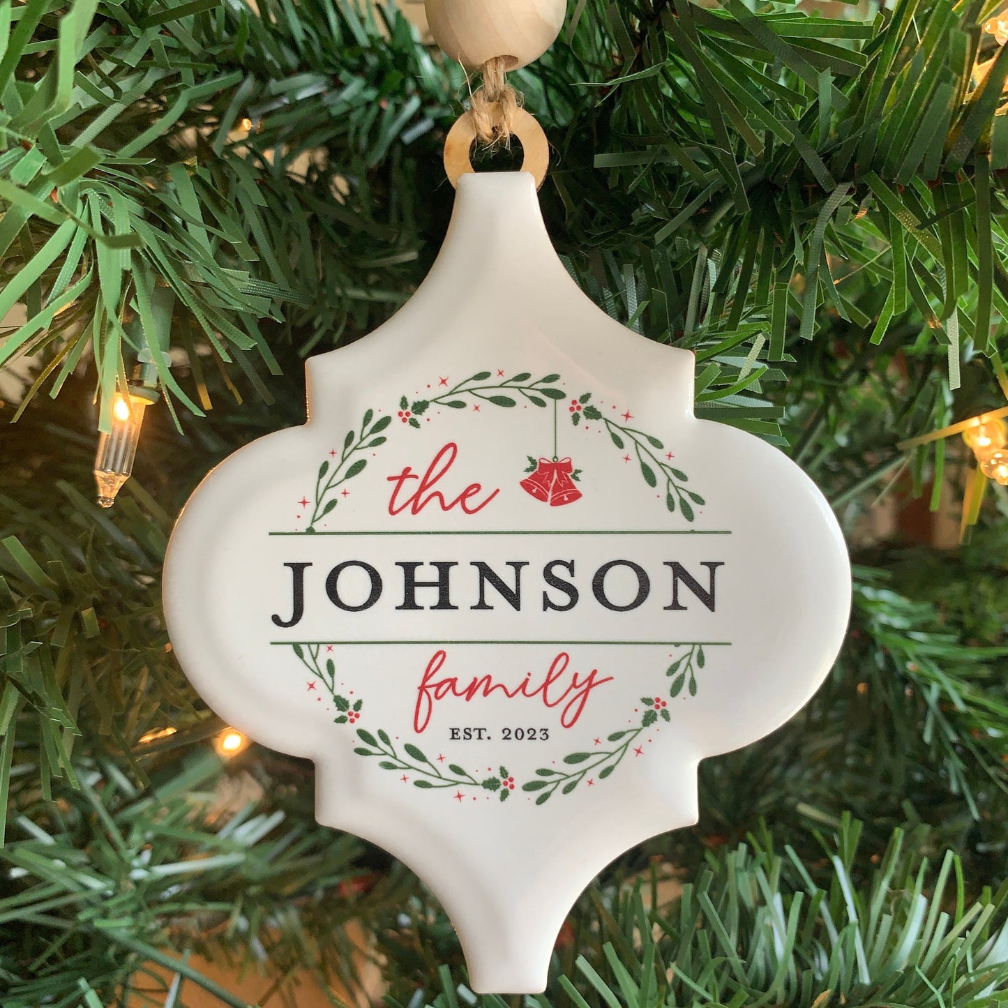 Our First Home Ornament, Personalized Ceramic Family Name Ornaments, Family Monogram Christmas Tree Ornament