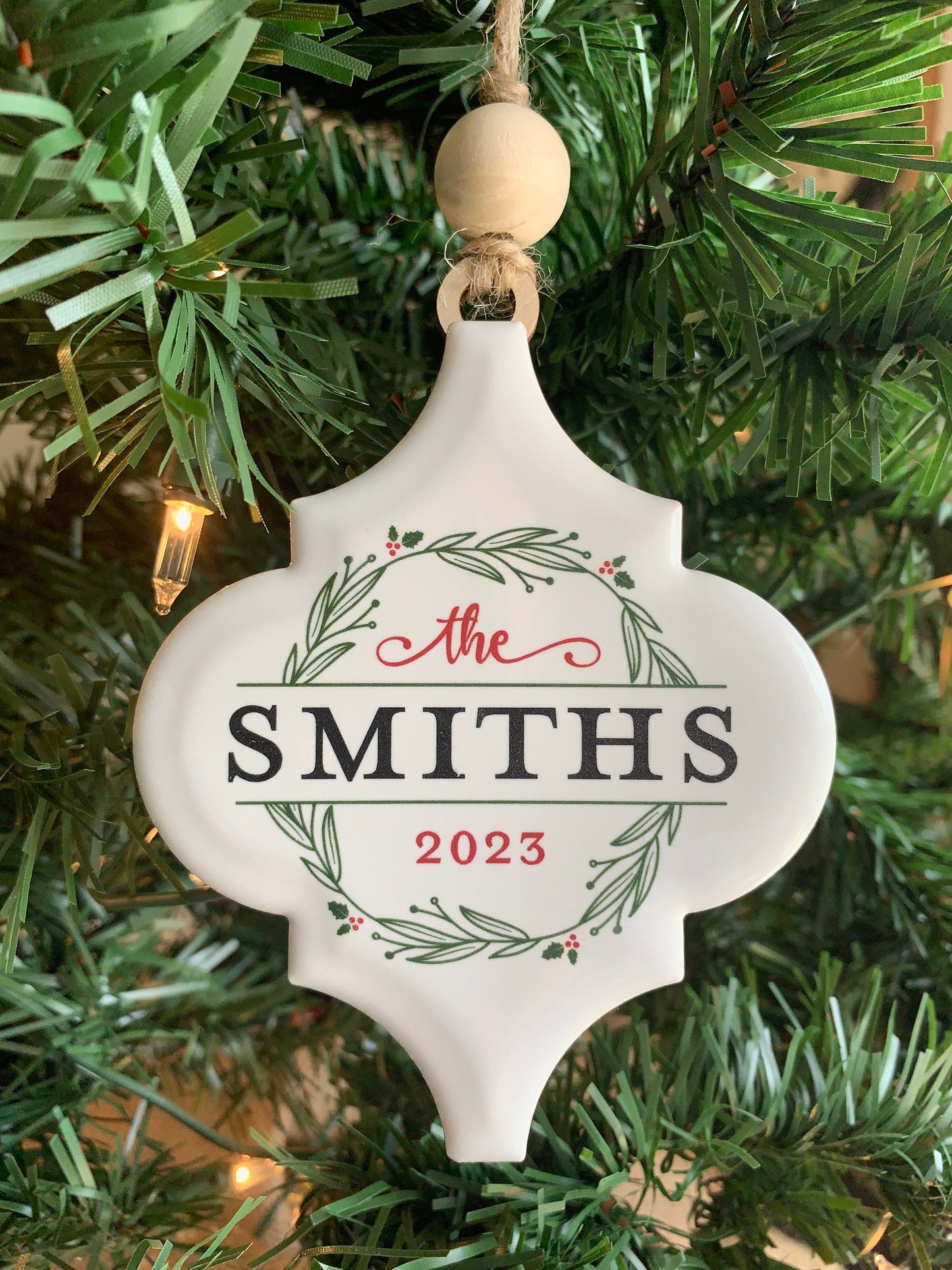 Our First Home Ornament, Personalized Ceramic Family Name Ornaments, Family Monogram Christmas Tree Ornament