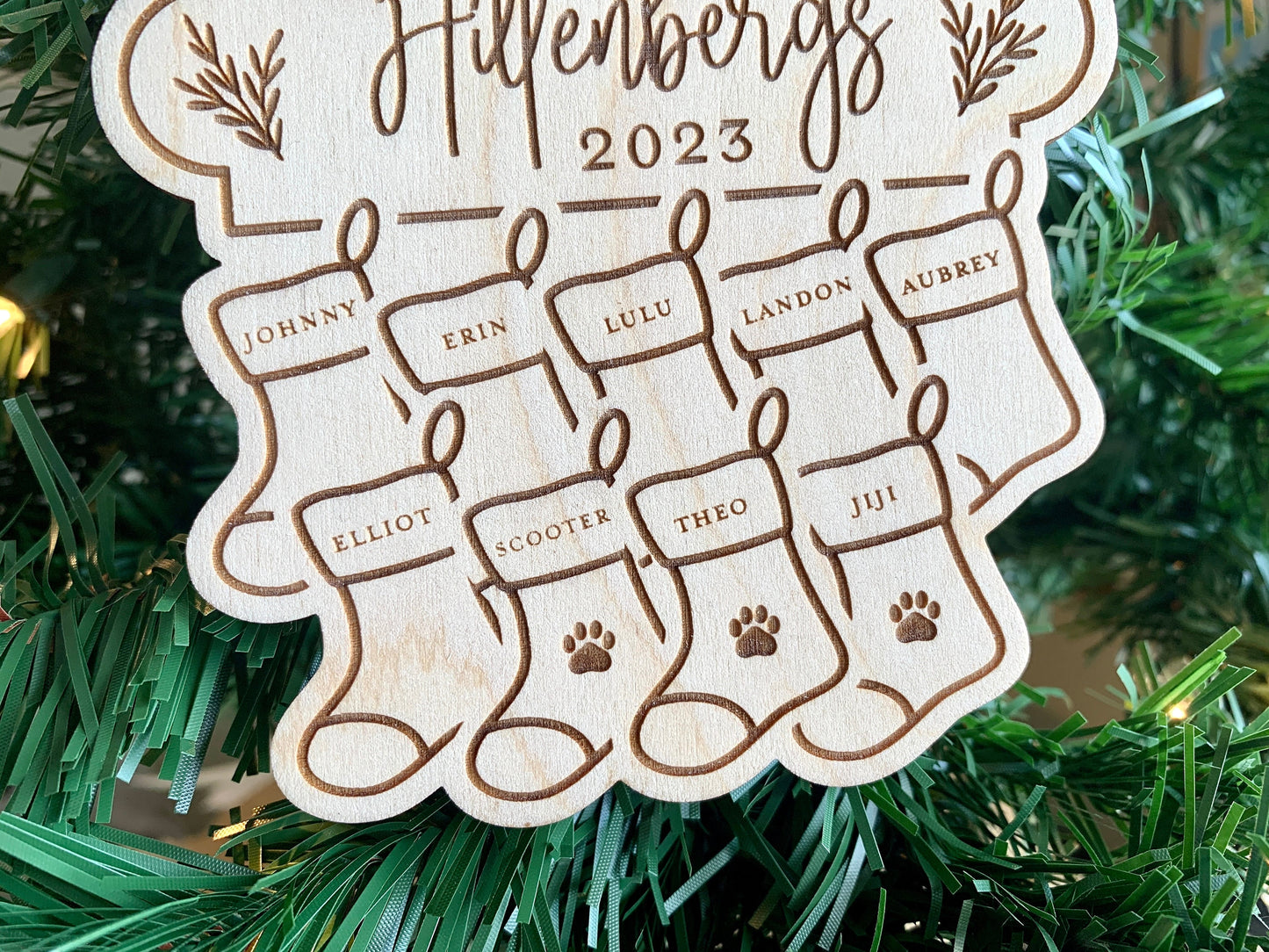 Custom Engraved Family Ornament, Family with Pets Ornament