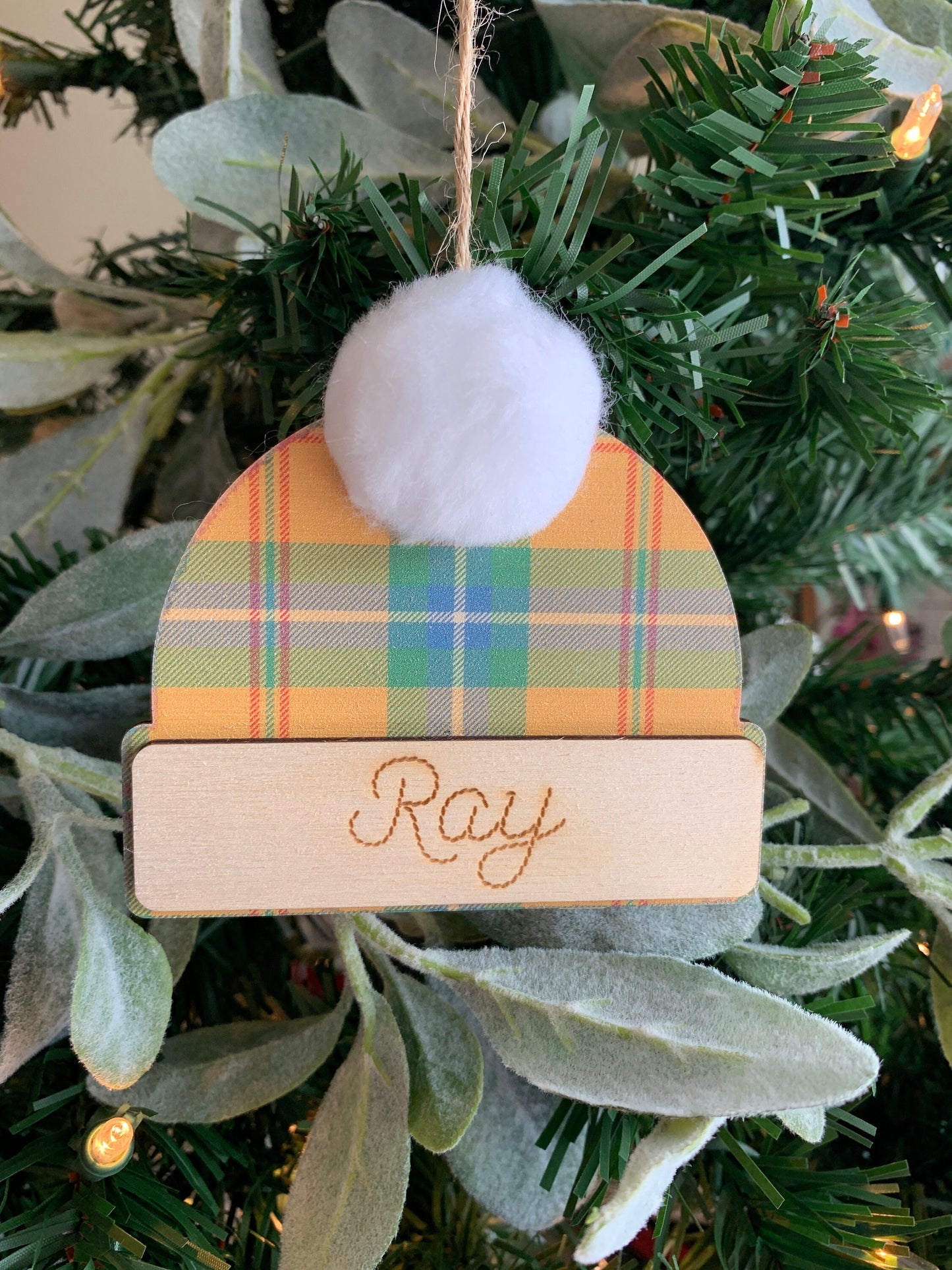 Personalized Beanie Hat Ornament, Ornament Exchange, Ornament for kids