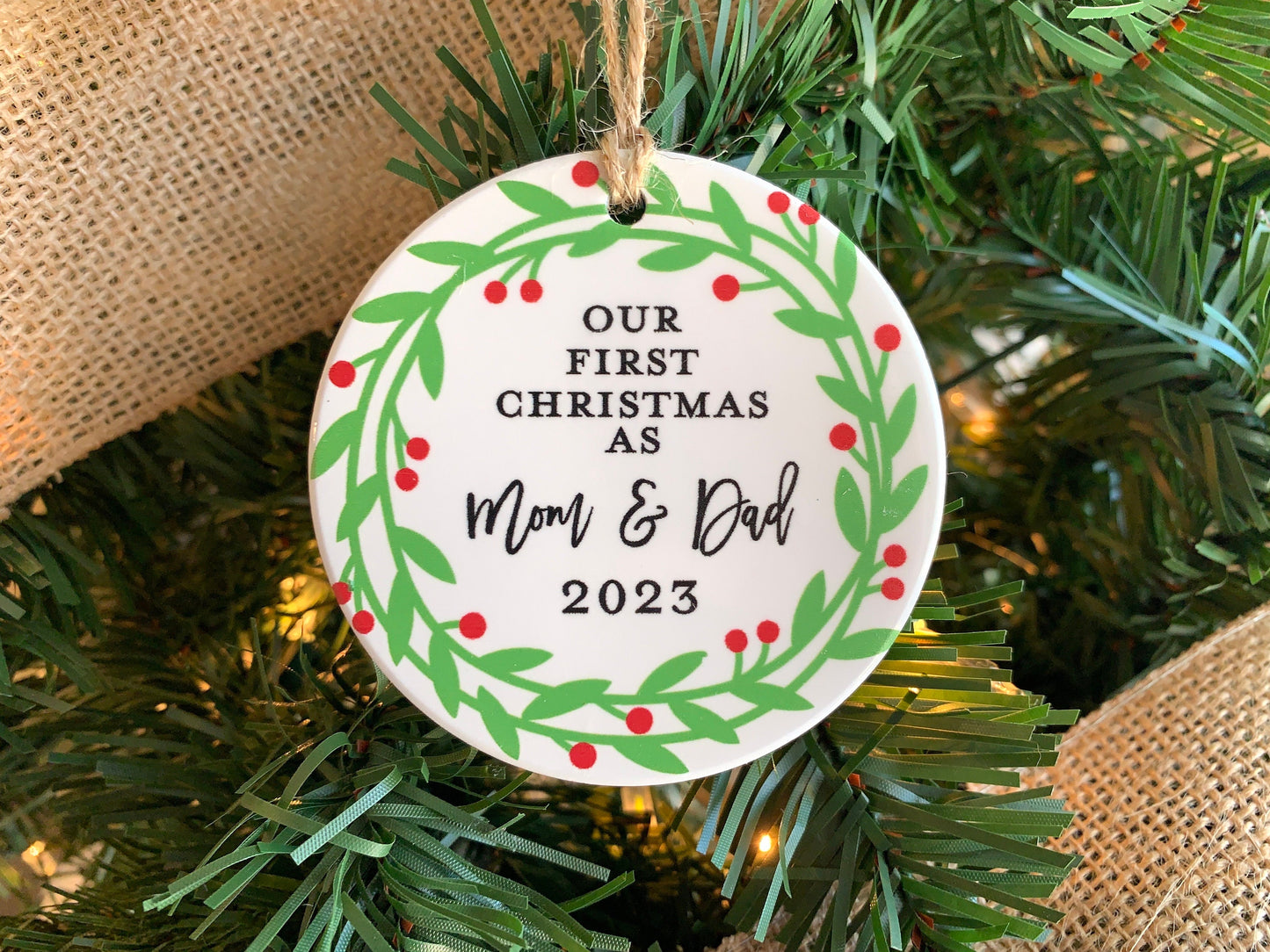 First Christmas as Mom & Dad, Ceramic Ornament, Gift for New Parents, New Grandparents