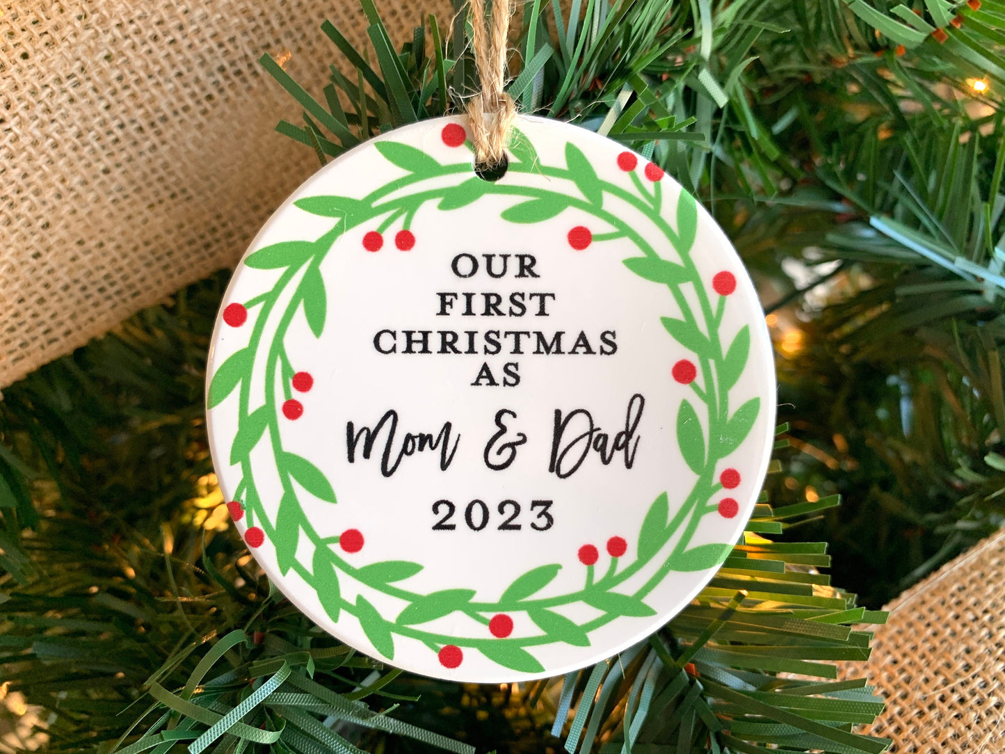 First Christmas as Mom & Dad, Ceramic Ornament, Gift for New Parents, New Grandparents