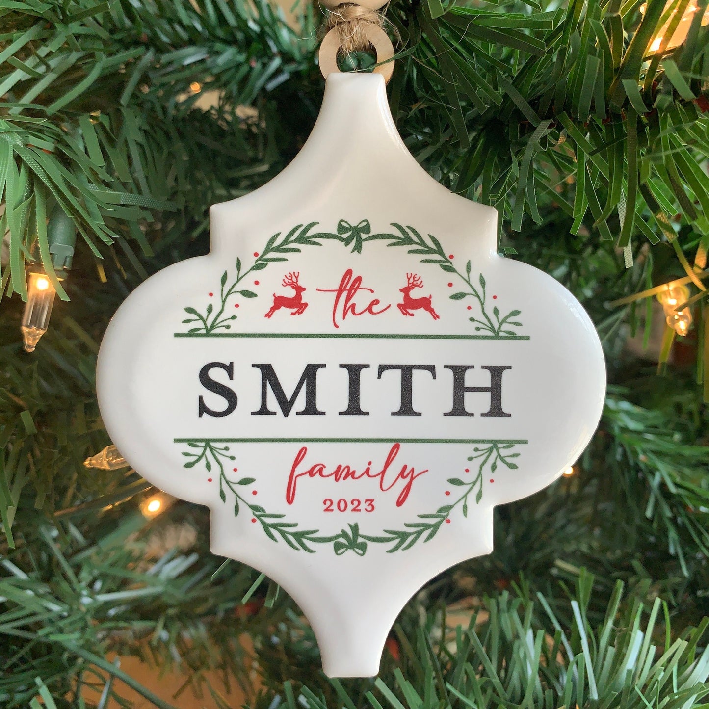 Our First Home Ornament, Personalized Ceramic Family Name Ornaments, Family Monogram Christmas Tree Ornament