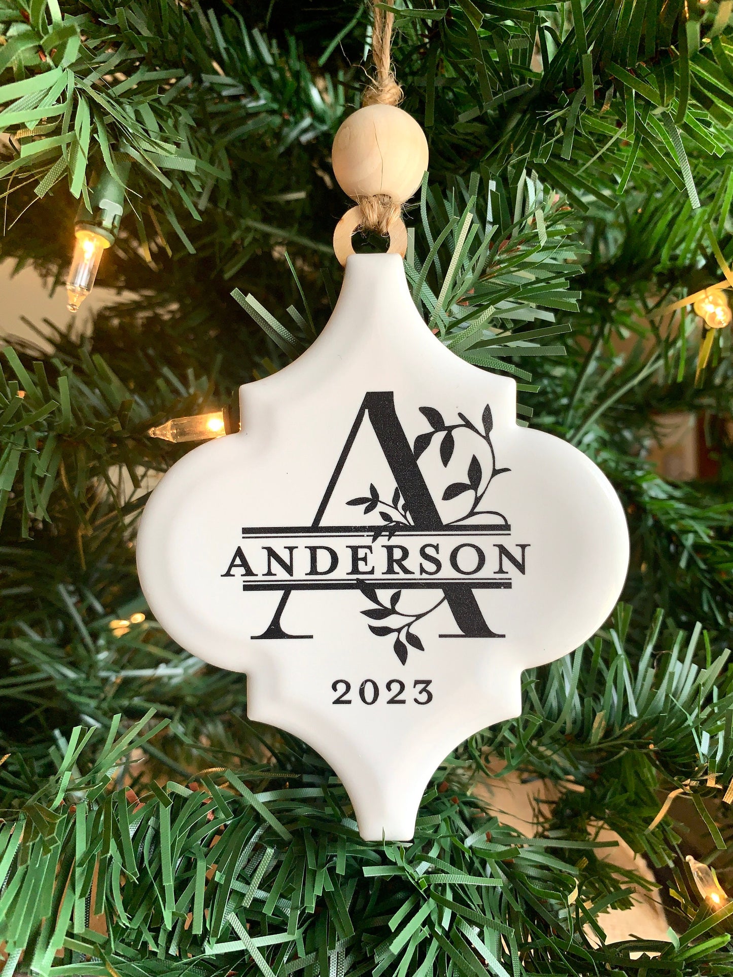 Our First Home Ornament, Personalized Ceramic Family Name Ornaments, Family Monogram Christmas Tree Ornament