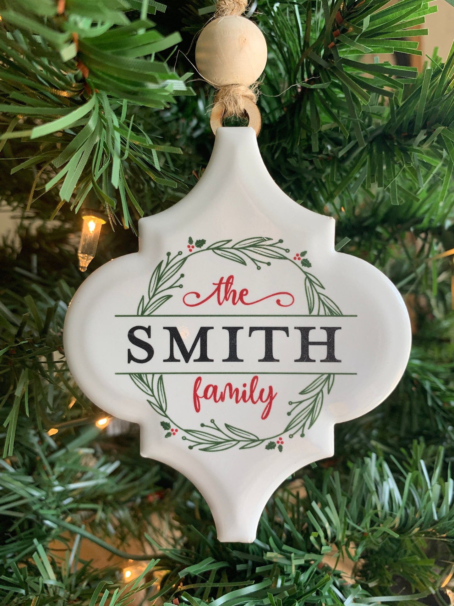 Our First Home Ornament, Personalized Ceramic Family Name Ornaments, Family Monogram Christmas Tree Ornament