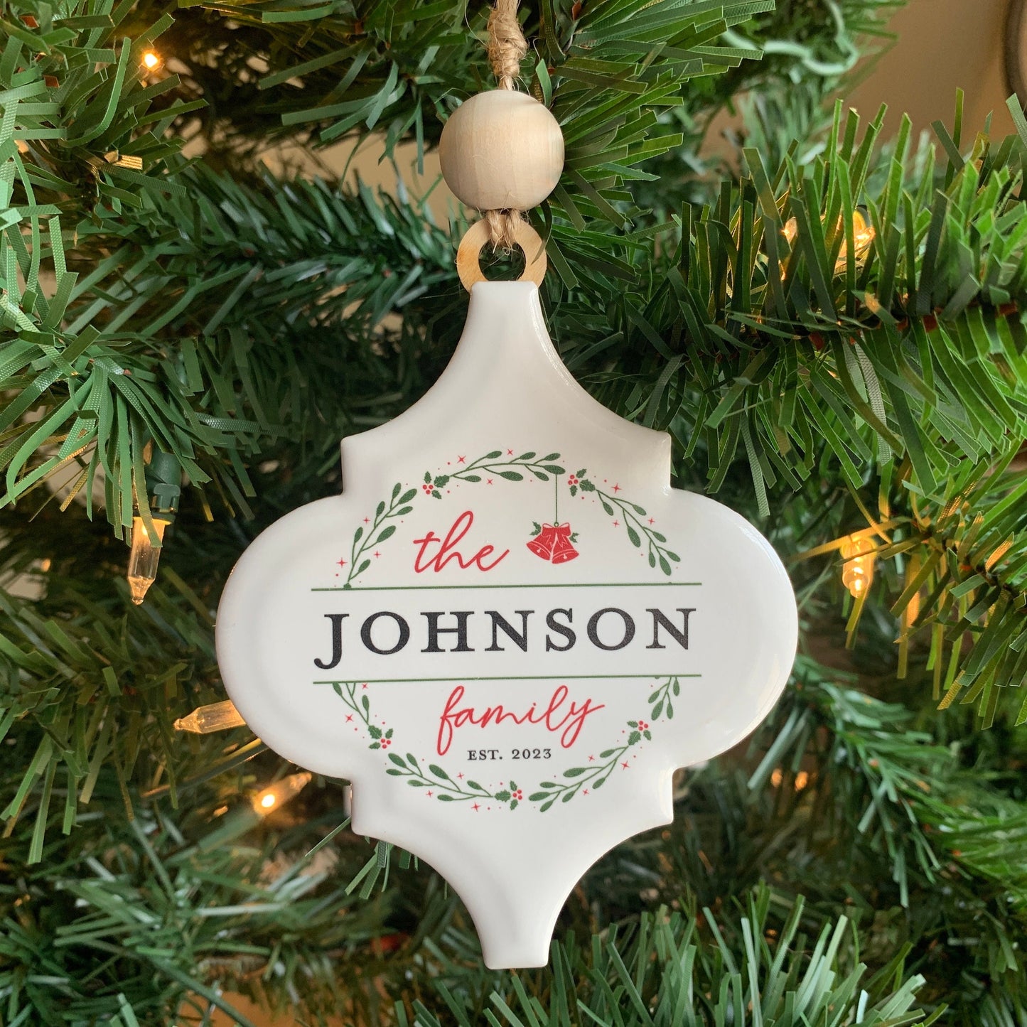 Our First Home Ornament, Personalized Ceramic Family Name Ornaments, Family Monogram Christmas Tree Ornament