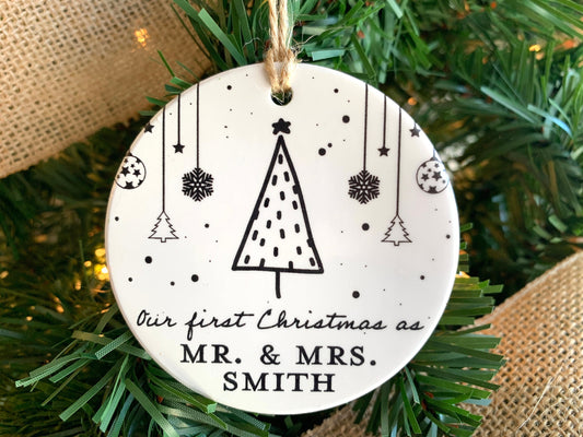 First Christmas as Mr. and Mrs., Ceramic Ornament, Gift for Newlyweds