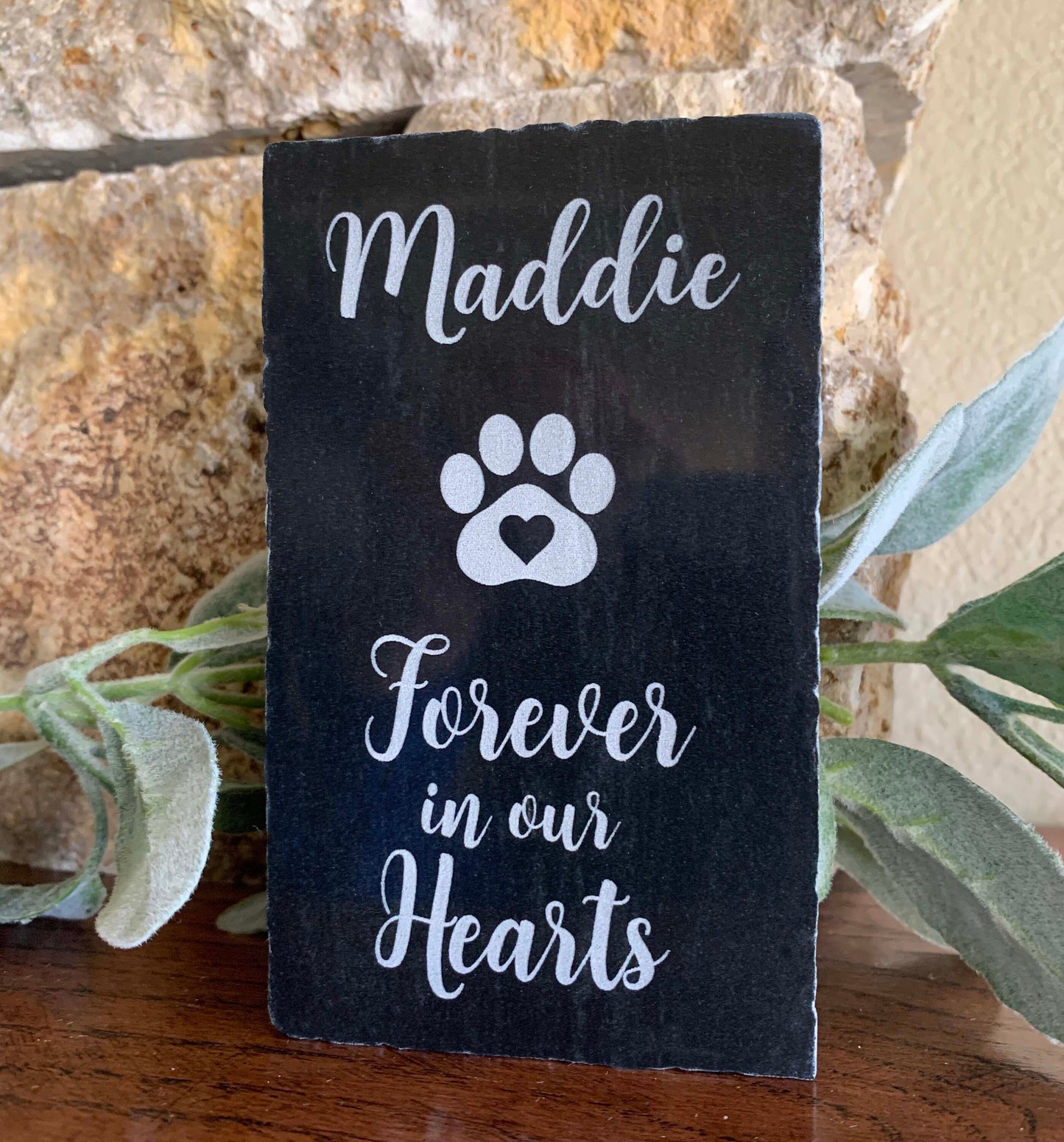 Custom Engraved Pet Memorial, Black Marble Chiseled Edge