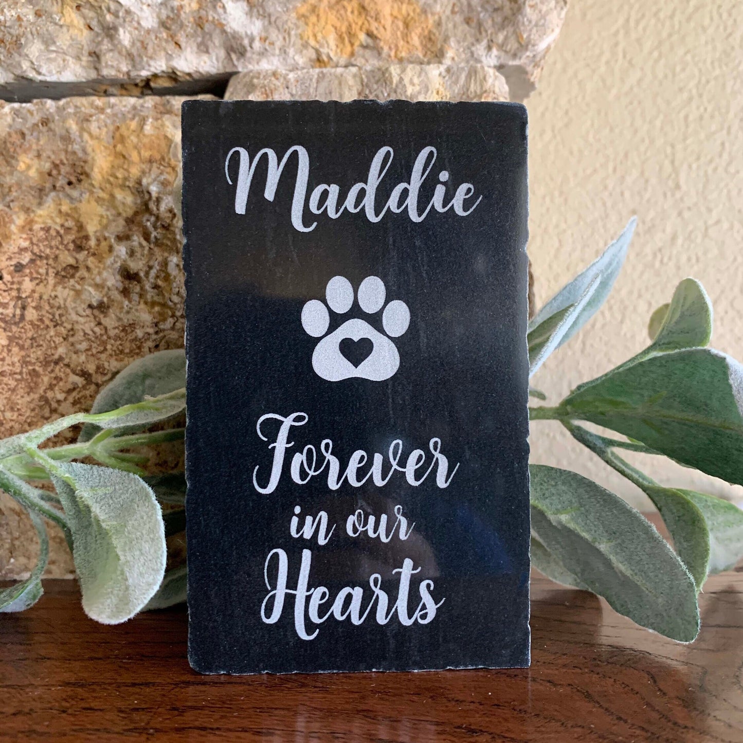 Custom Engraved Pet Memorial, Black Marble Chiseled Edge