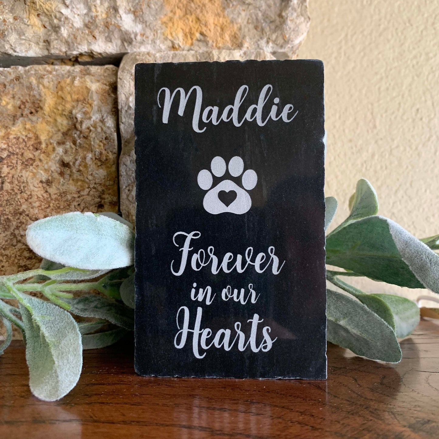 Custom Engraved Pet Memorial, Black Marble Chiseled Edge