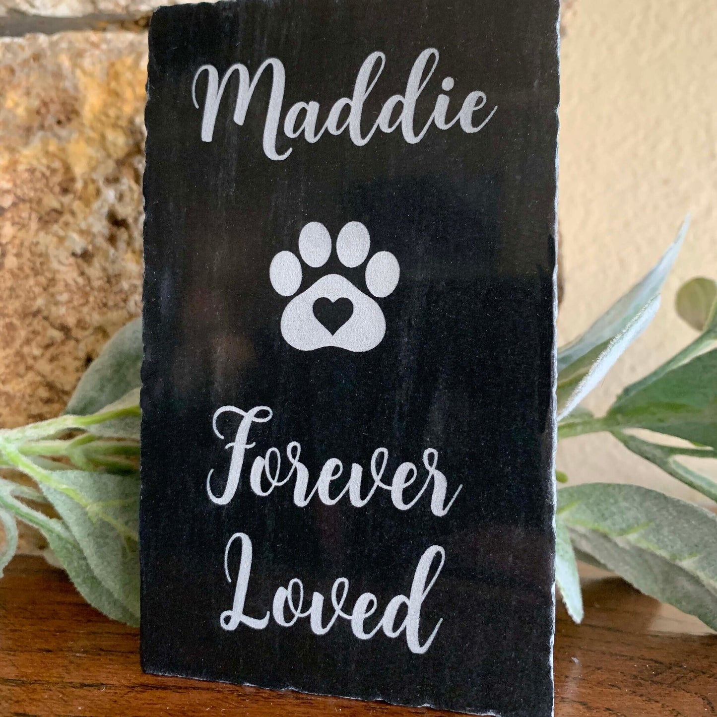 Custom Engraved Pet Memorial, Black Marble Chiseled Edge