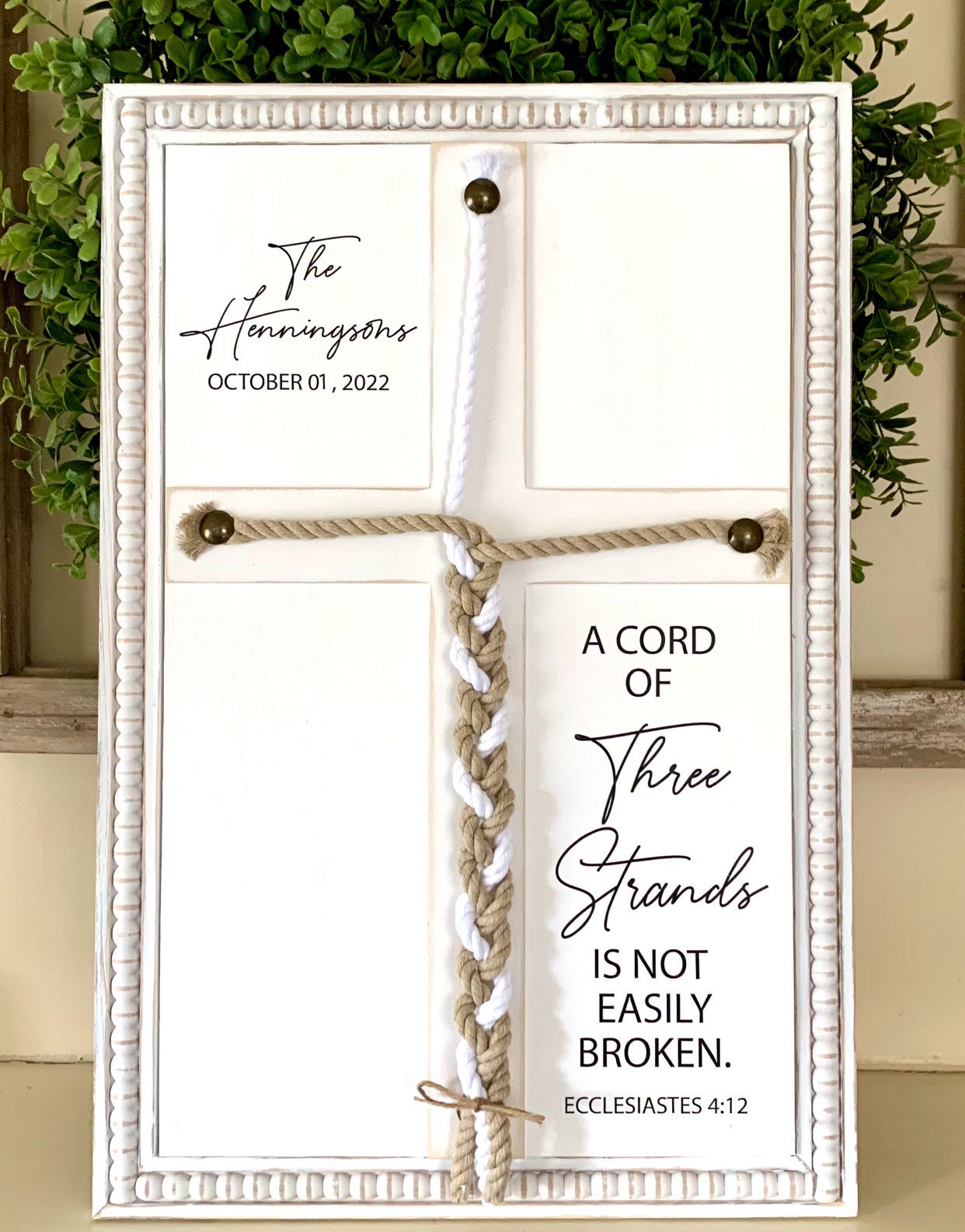 A Cord Of Three Strands, Unity Wedding Sign, Rope Cross Unity Sign, Ecclesiastes 4:12